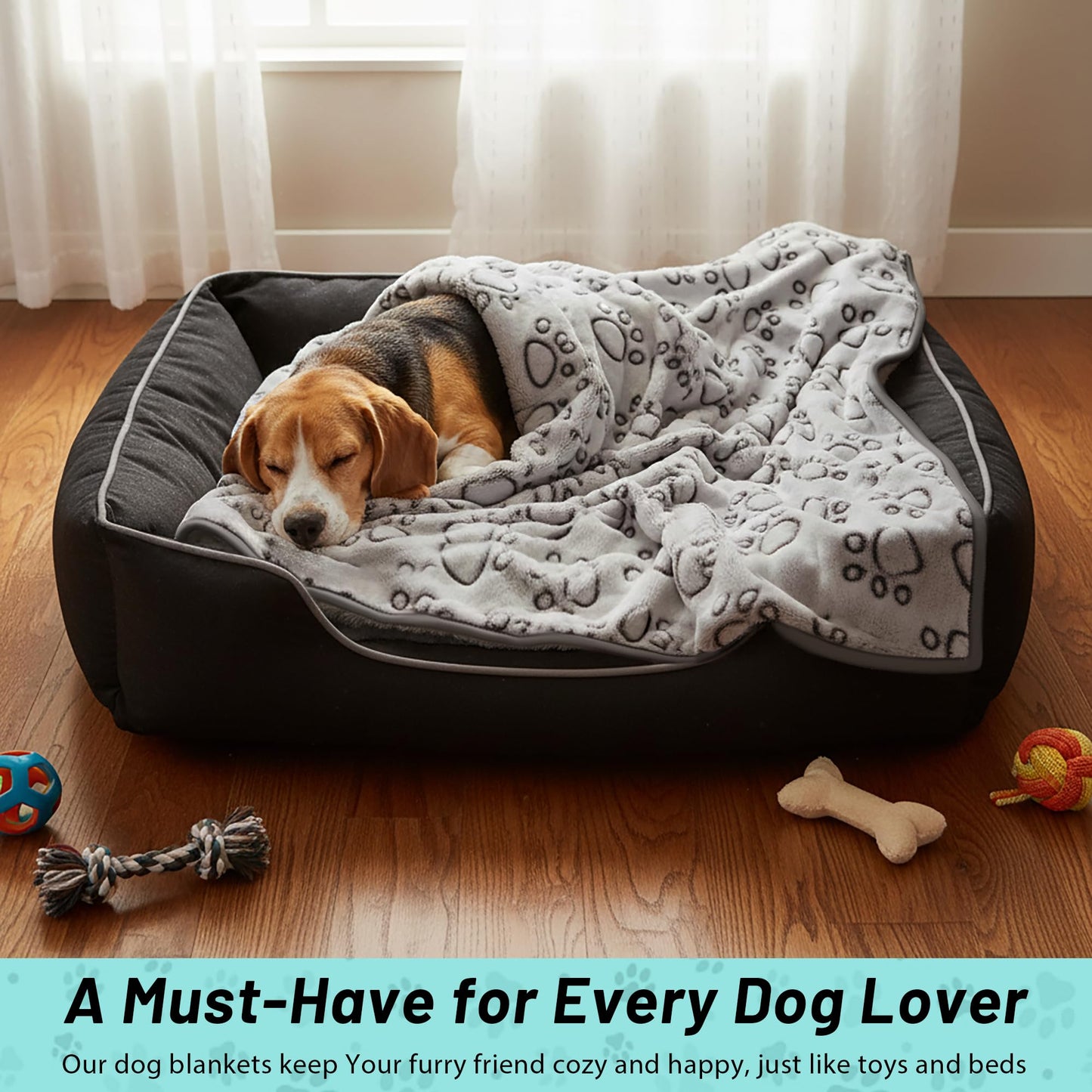 Stuffed Premium Soft Dog Blanket, with Flannel Grey Cute Paw Print, 43 * 66 inches Medium Large Size, Self Warming Cat Blanket Puppy Supplies Dog Products Stuff Essentials