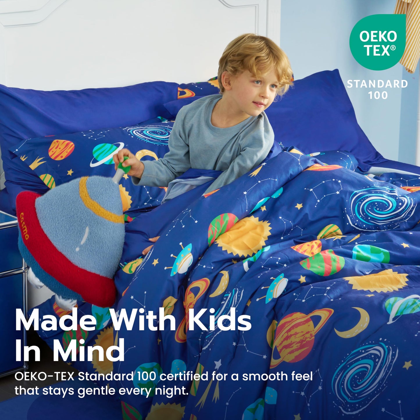 Joiedomi Kids Comforter Set Bedding Set for Boys Girls Super Soft Microfiber Bed in a Bag with Comforter Sheets Pillowcase Sham, Dark Blue Cosmic Space, Full