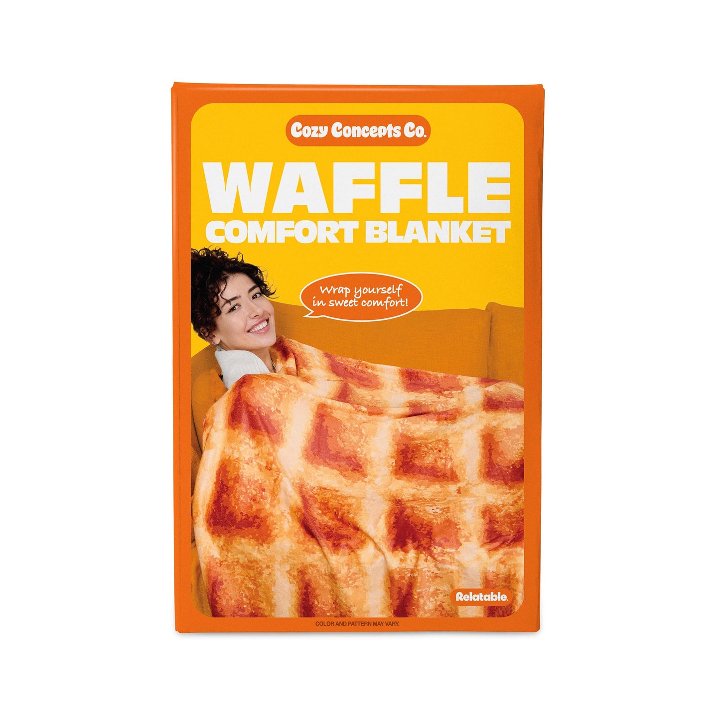 Cozy Concepts Co. Waffle Blanket by Relatable, Giant Breakfast Throw Blanket with Butter Square, Cozy Funny Gag Gift for Teens or Room Decor, 65” Soft Fleece Blanket
