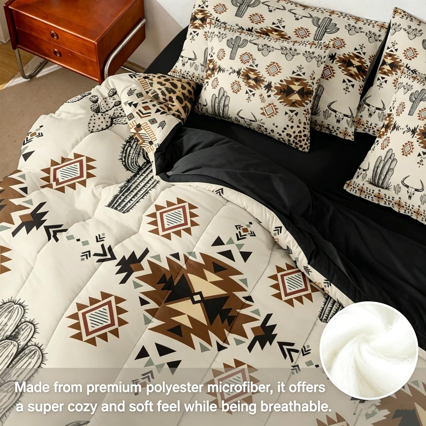 Erosebridal Western Aztec Bedding Set King Rustic Country Southwestern Comforter Set 7 Piece Boho Tribal Geometric Ethnic Bull Skull Bed in A Bag Vintage Native American Quilt with Flat Fitted Sheet