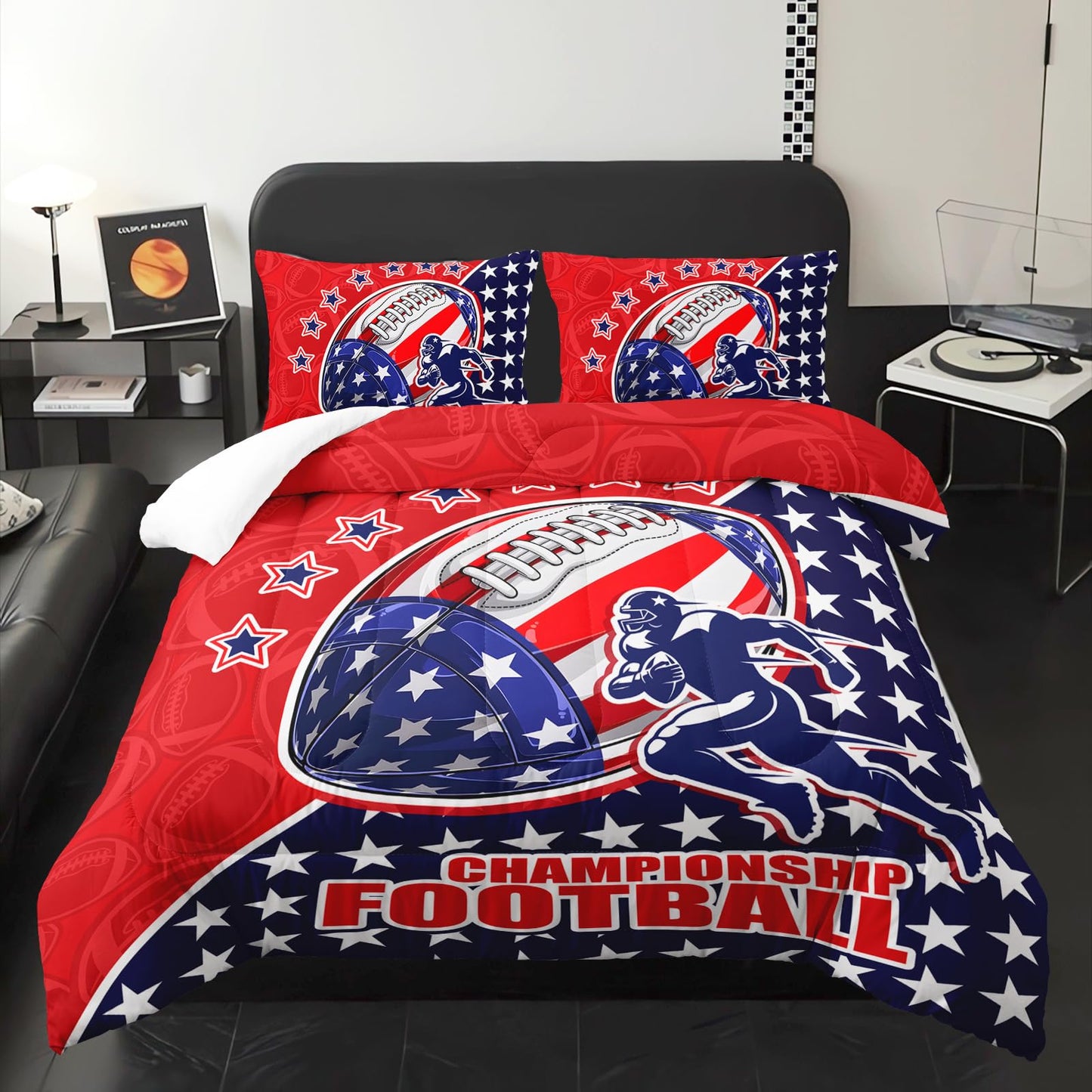 lneffble Football Theme Full Size Comforter Set for Boys，Sports-Themed Full Bedding Sets for Boys with 1 Comforter with 2 Pillow Case