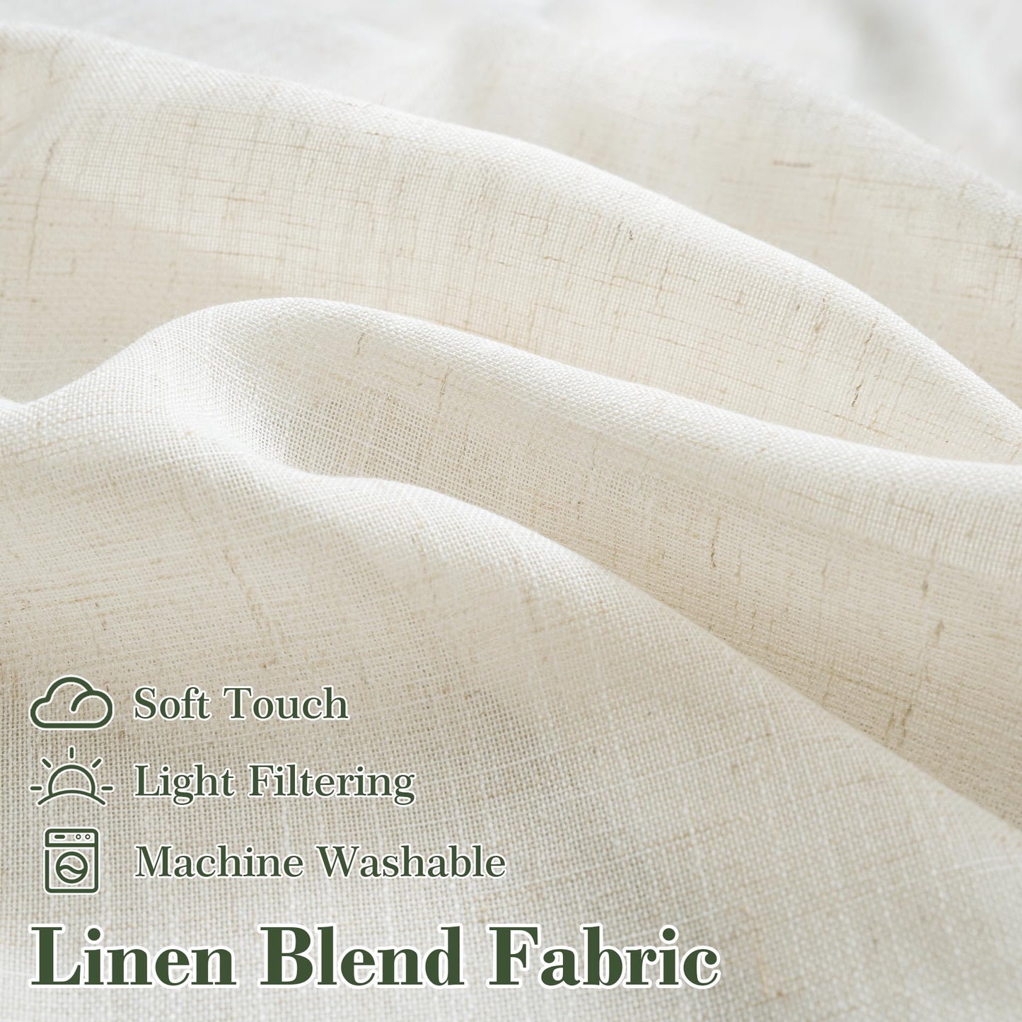 DriftAway Semi Sheer Scalloped Edge Linen Coastal Beach Window Curtains for Living Room Bedroom 2 Panels Rod Pocket Each Size 52 Inch by 84 Inch Loden Green