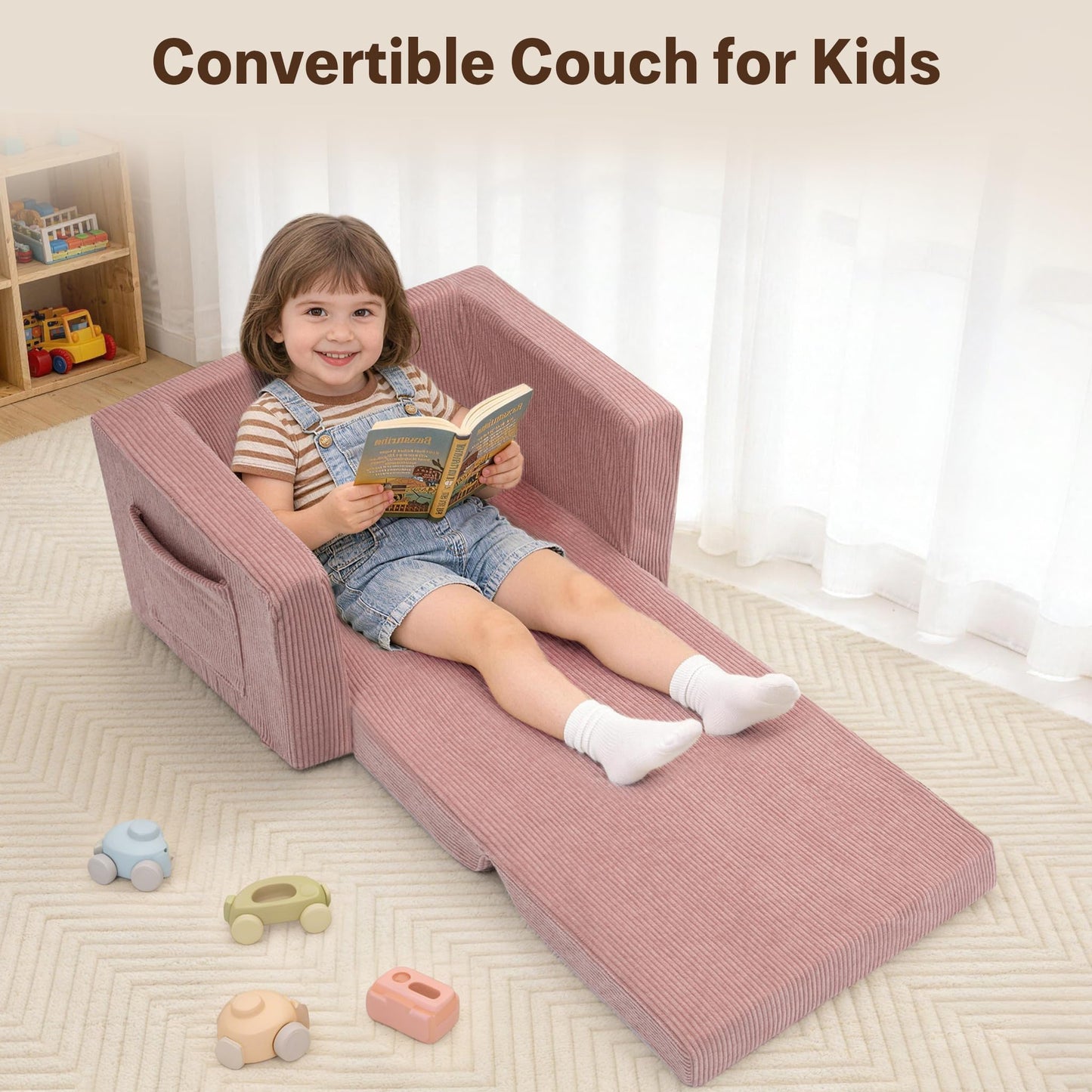 Bubble Ball Comfy Kids Couch, 2-in-1 Foldable Kids Sofa Chair, Pink