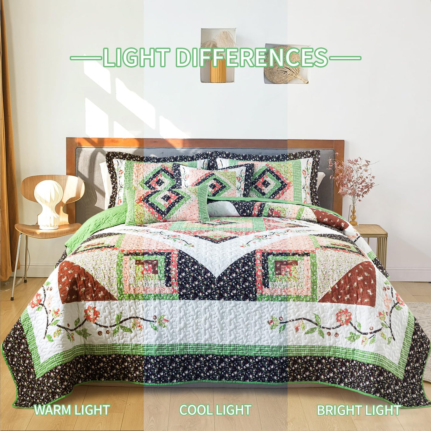 BEDIFANY King Size Comforter Set - Lightweight Cotton Filling Bedspread King Size (98 x 106 inch) - Comfortable Farmhouse Quilt Bedding Sets for Bed Decorations - All Seasons, 3 Pieces