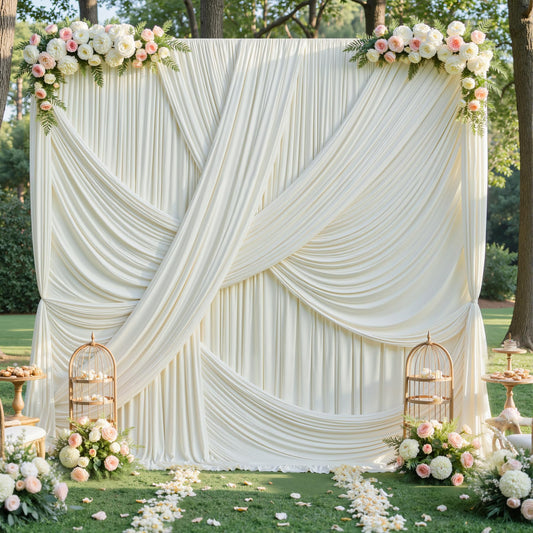 10ft×12ft Ivory Backdrop Curtain for Wedding Parties, 2 Panels Wrinkle Free Polyester Photo Backdrop Drapes Back Drop Cloth for Birthday Photography Background