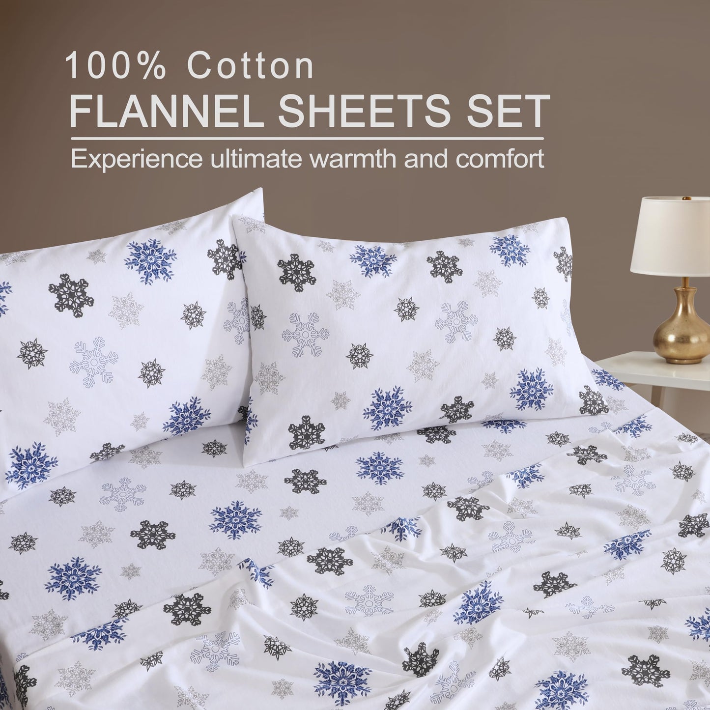 ZOYER Flannel Sheets Twin Size - 100% Cotton Double Brushed Twin Sheets Set, Deep Pockets 16 Inches, All Seasons Breathable & Extra Soft Bed Sheets, Warm & Cozy, 3 Piece, White Snow