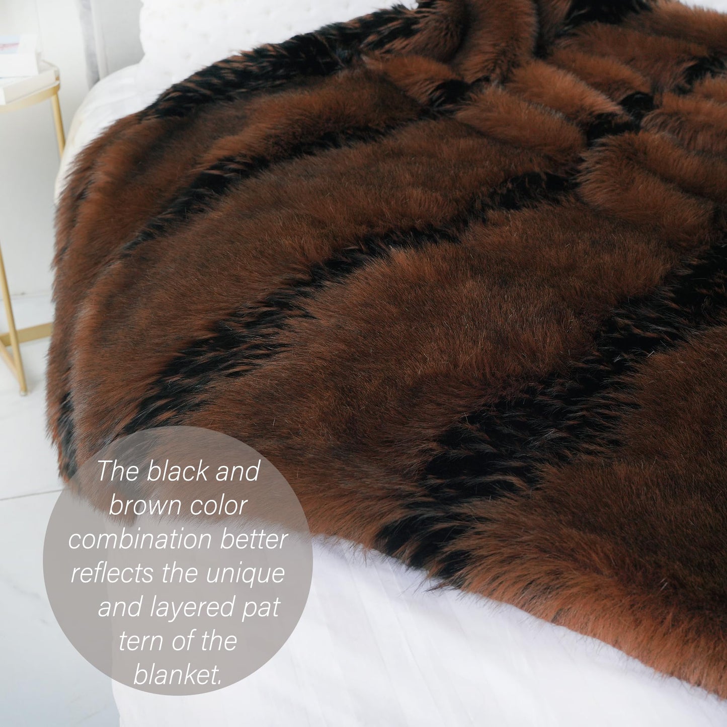 inchgrass Fox Faux Fur Blanket Luxury Fur Throw Blanket Sofa Fluffy Blanket Super Warm Elegant Cozy Fuzzy Throw Blankets for Couch,Armchair and Bed Washable Plush Blankets 74"x90" Brown Throw Blanket