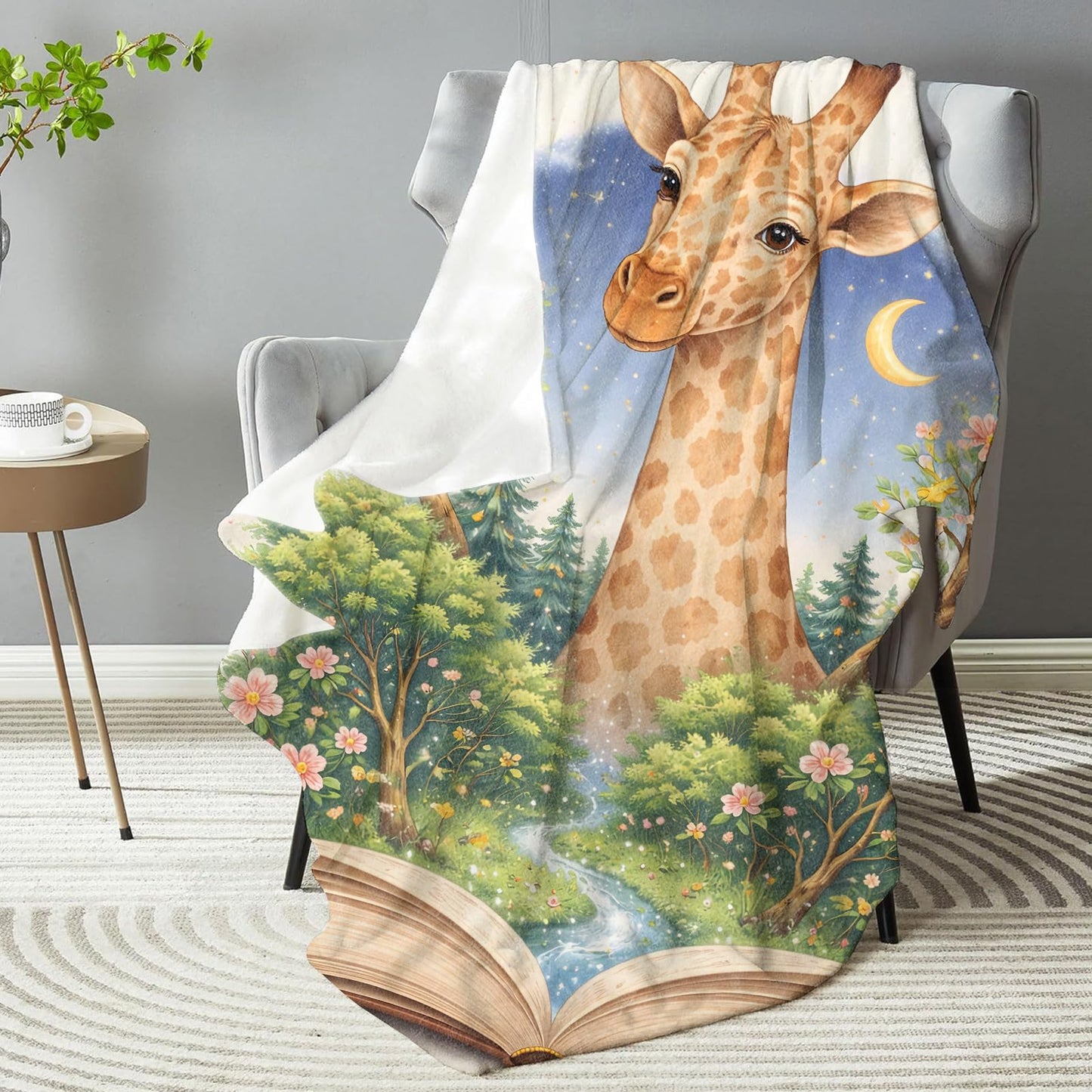 dhakalrlde Fantasy Giraffe Book Blanket, Soft Cute Animal Reading Throw Blanket Gifts for Women Boys Girls Kids, Lightweight Warm Cozy 60×50 inch Flannel for Couch, Travel, Bed, Decor