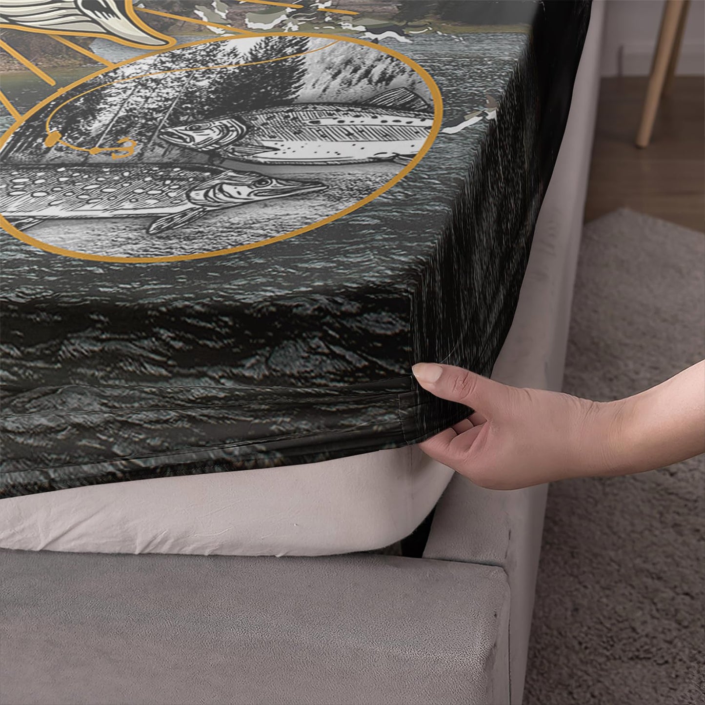 AILONEN Big Pike Fish Sheet Set,3Pcs Hunting and Fishing Pattern Bedding Sets for Kids Boys Twin XL Size,Camouflage Underwater Animals Deep Pocket,Soft Microfiber,1 Bed Sheets Set + 2 Pillowcases