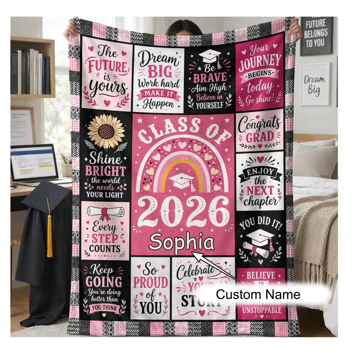 Ipplee Personalized Graduation Blanket 2026 - Custom Name Flannel Throw Blanket Class of 2026, Soft Fleece Grad Gifts for Daughter Son Her Him, College High School Graduation Decorations Keepsake
