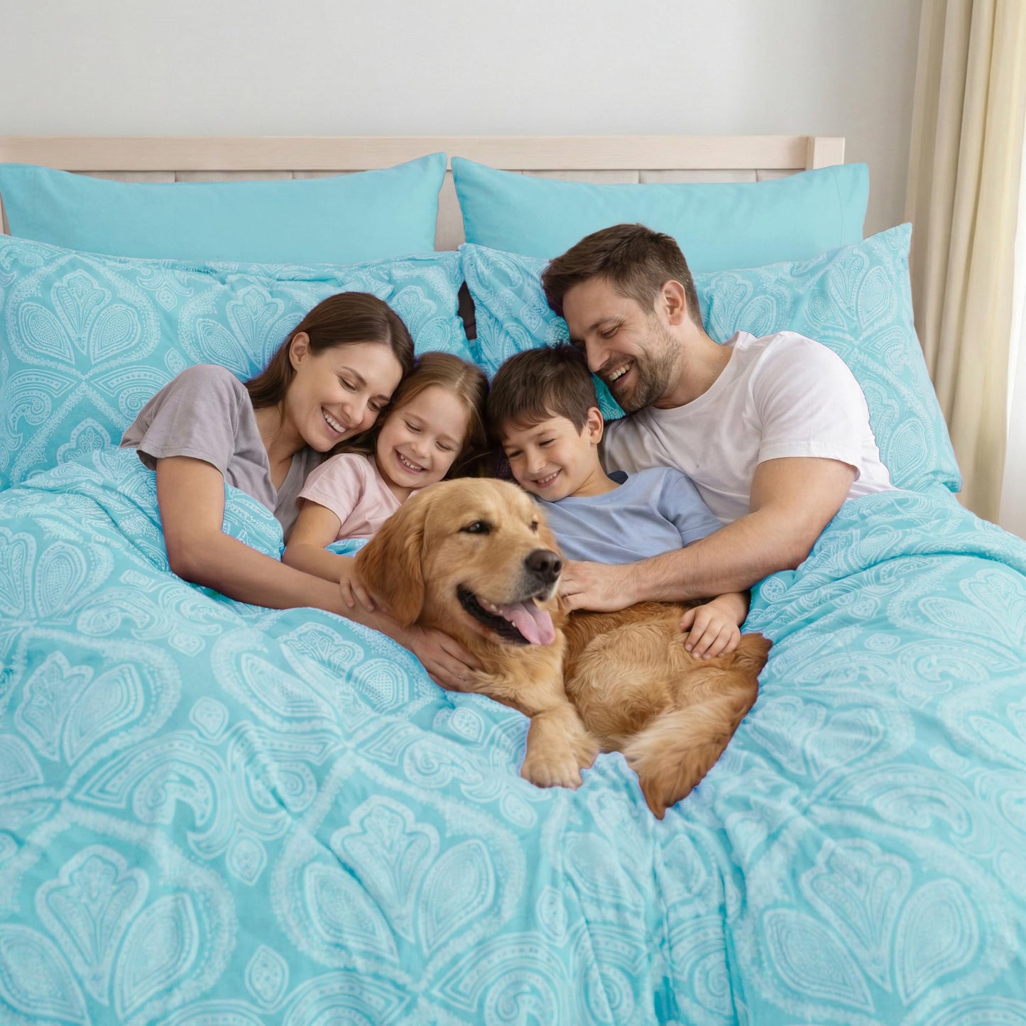Ultra Soft Wrinkle-Free Microfiber Paisley Twin Sheet Set, Cute Floral Pattern Boho Print – 16" Deep Pocket Fitted Sheet, Flat Sheet & 2 Pillowcases, Breathable, OEKO-TEX - Blue