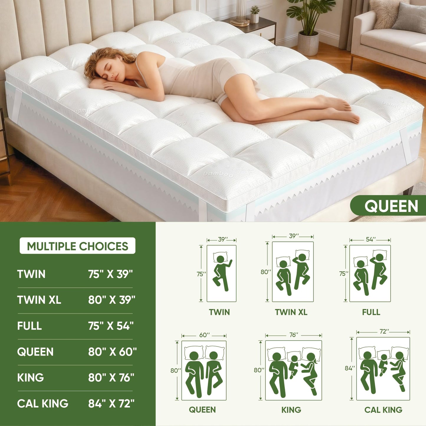 5 Inch Twin Mattress Topper,Memory Foam Mattress Toppers-2.5" Cooling Gel Foam Mattress Pad+2.5" 1500GSM Thick Bamboo Pillow Top with 2X Soft and Supportive for Back Pain Relief,75 * 39 * 5in