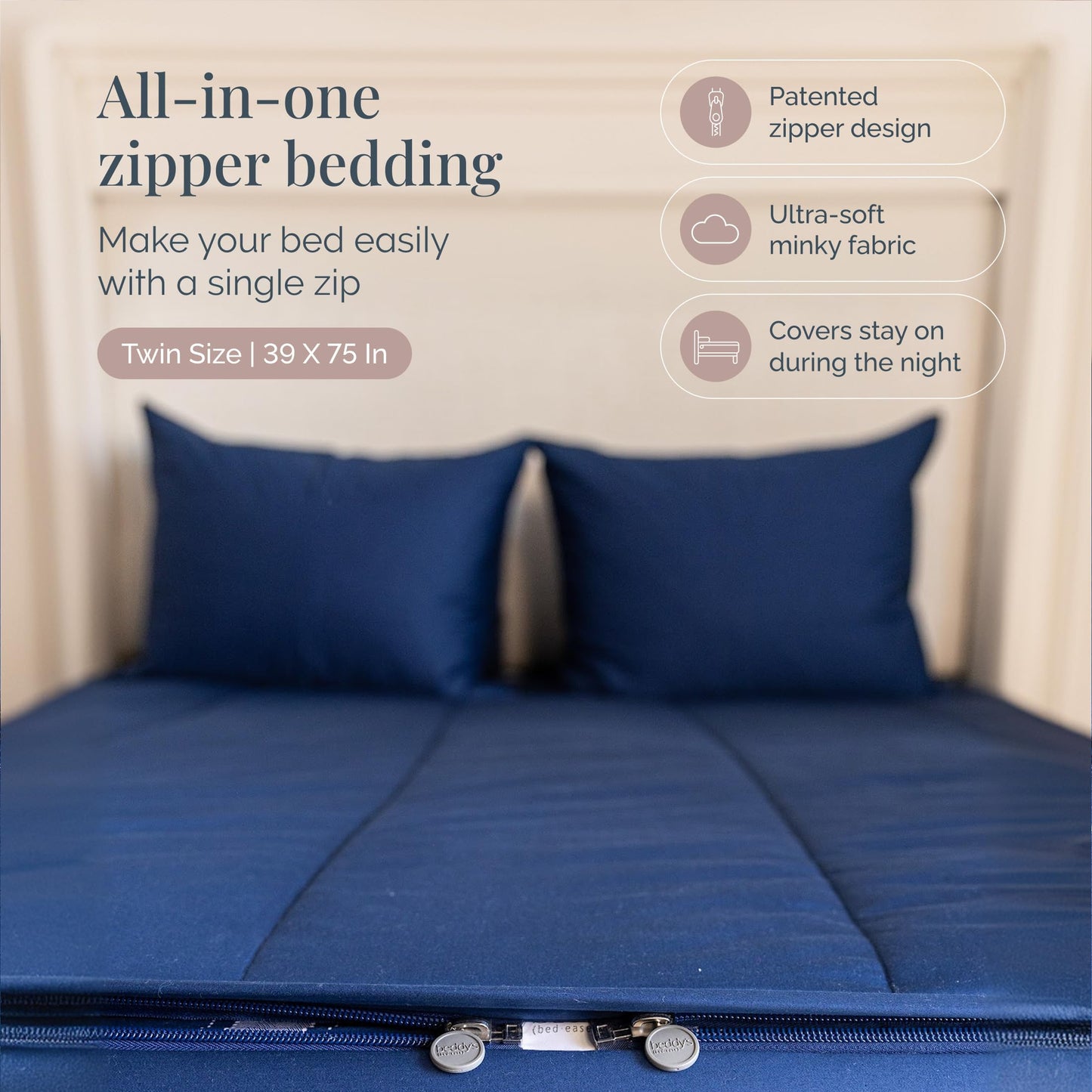Beddy's Navy Blue All-in-One Zipper Bedding Set - Minky Lined - Twin
