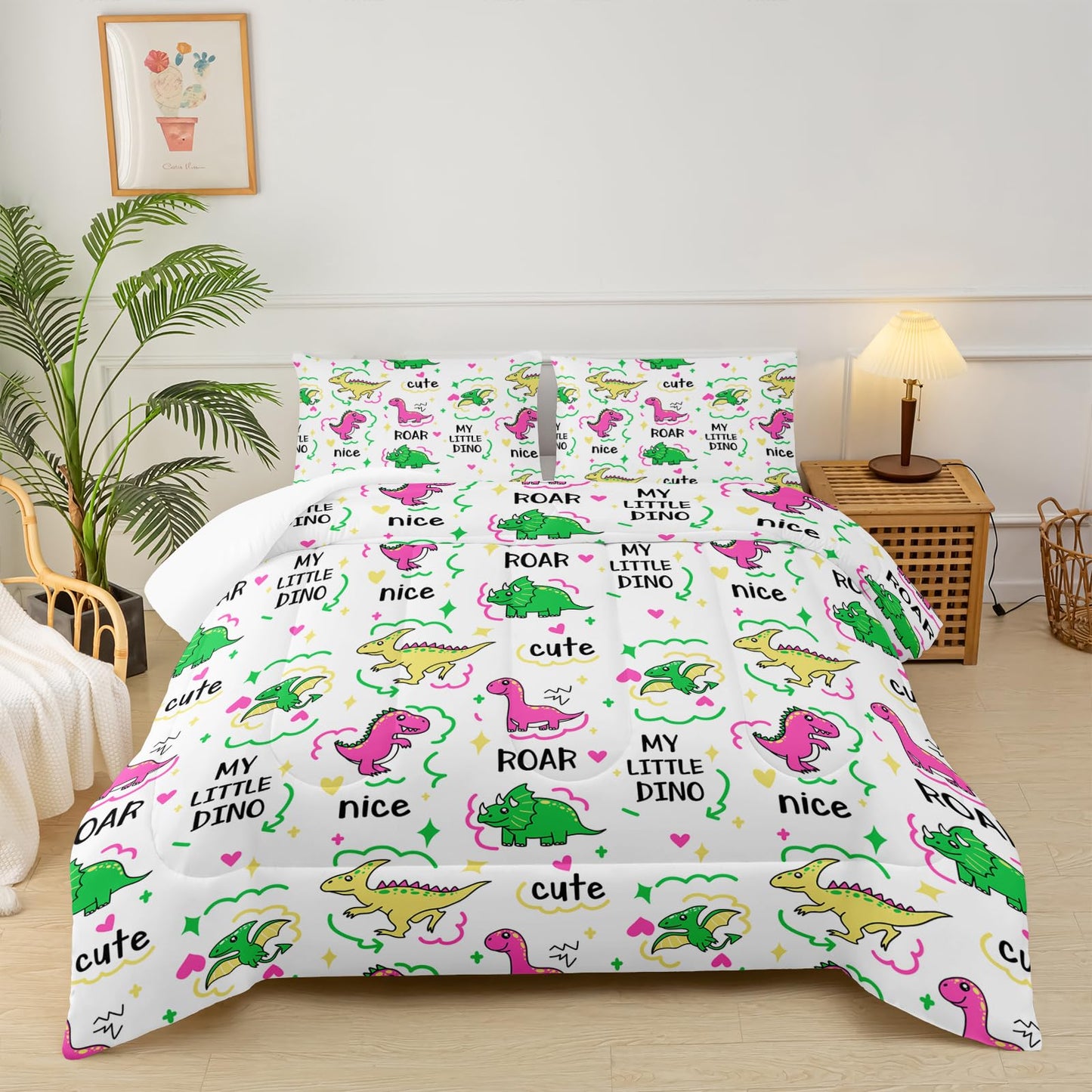 lneffble Kids Dinosaur Comforter Set Full Size for Boys Green Dinosaur Quilt