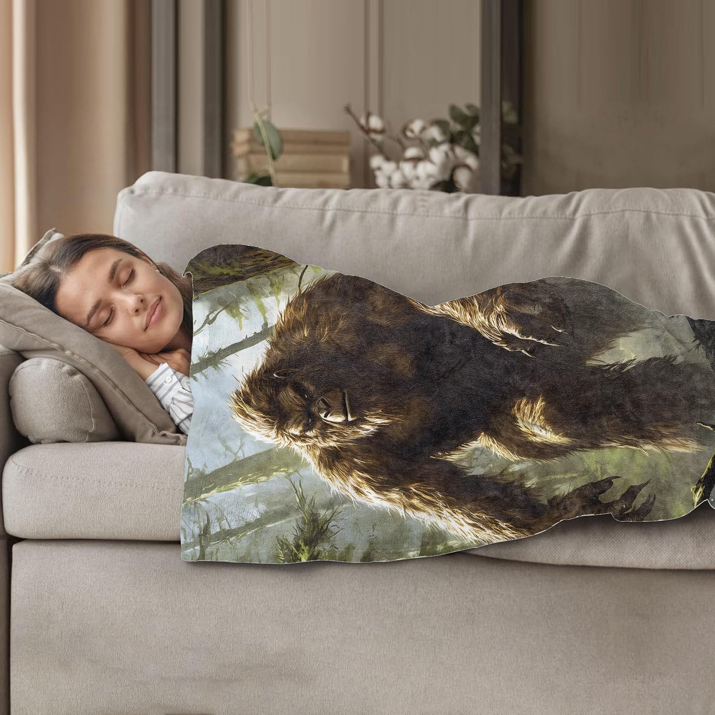 Plistiz Bigfoot Throw Blanket 50x60, Bigfoot Theme Blankets for Living Room Decor, Soft Flannel Bigfoot Gifts for Women