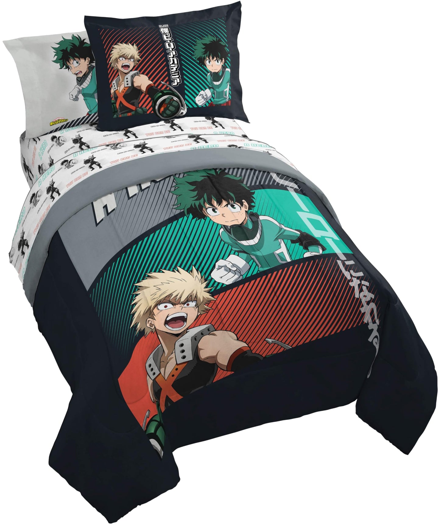 Jay Franco Kids Bed Set, Black, My Hero Academia, 5 Piece Twin