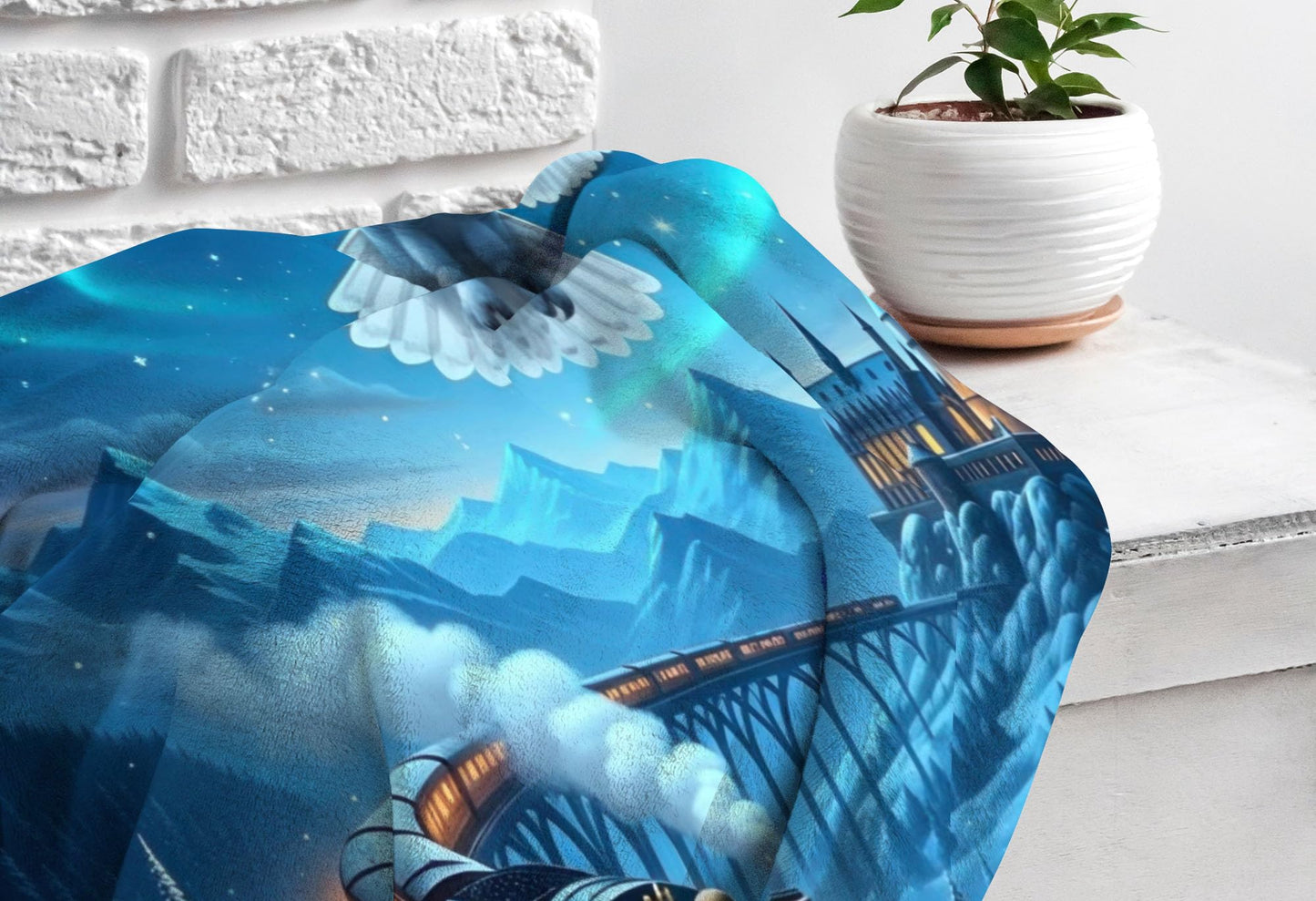 Allenjoy Dreamy Snowy Night Train Owl Blanket 57"x50" - Soft Warm Throw Blankets for Couch Bed Living Room Home Office Bedroom Decor, Gifts for Boys Girls Kids Teens Fans, Washable