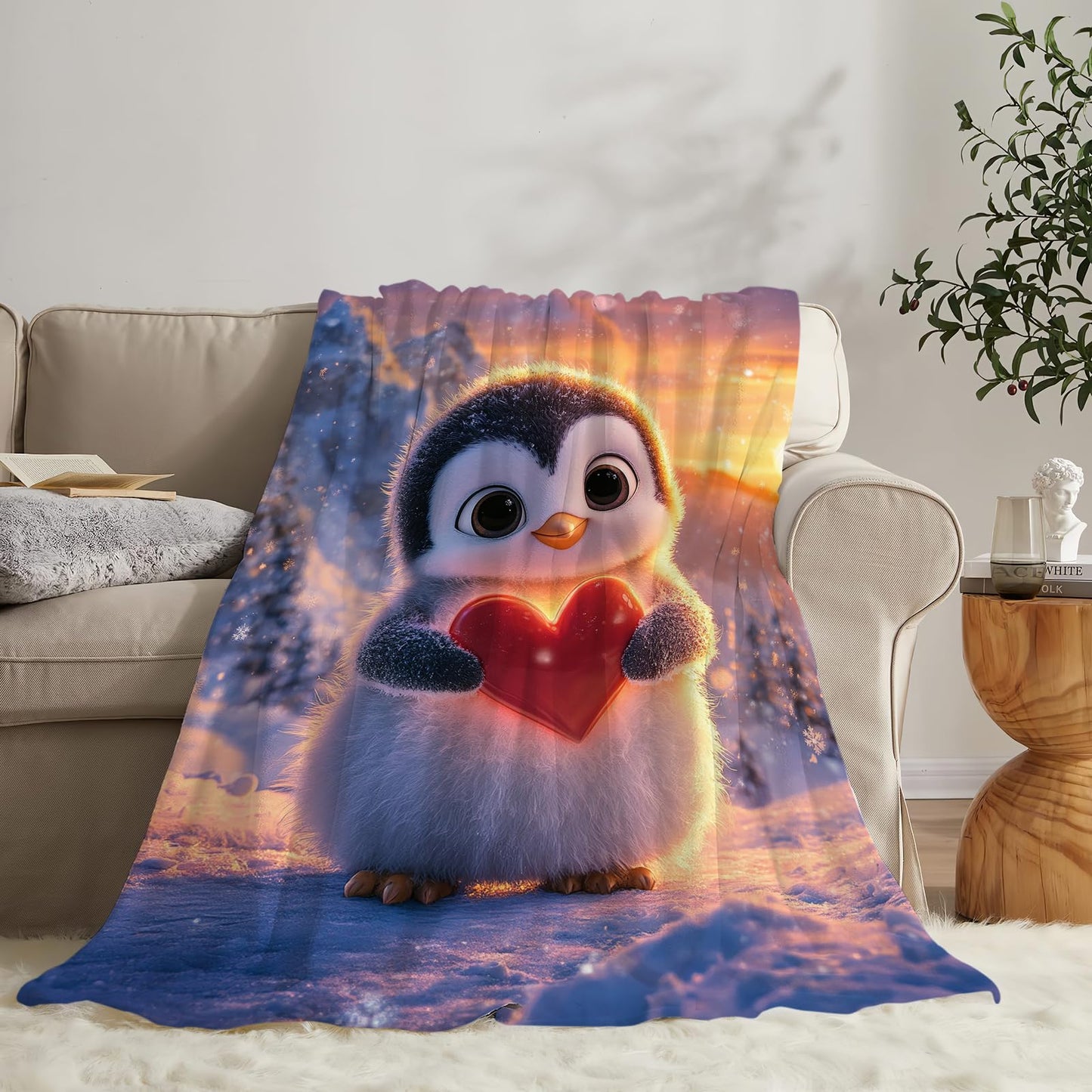 Penguin Throw Blanket Cute Penguin Lovers Blankets Ultra Soft Warm Flannel Fleece Lightweight Fuzzy Decor Gifts for Women Men Girls Boys 50"x40"