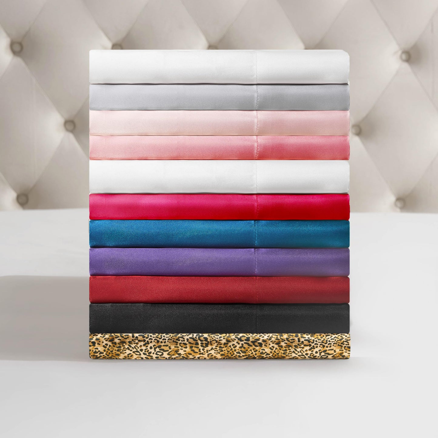 Juicy Couture Full Size Satin Bed Sheet Set, Deep Pocket Silky Full Sheet Set with 1 Fitted Sheet, 1 Flat Sheet, 2 Pillowcases, Wrinkle Resistant and Anti Pilling Bed Sheets - Monica Leopard