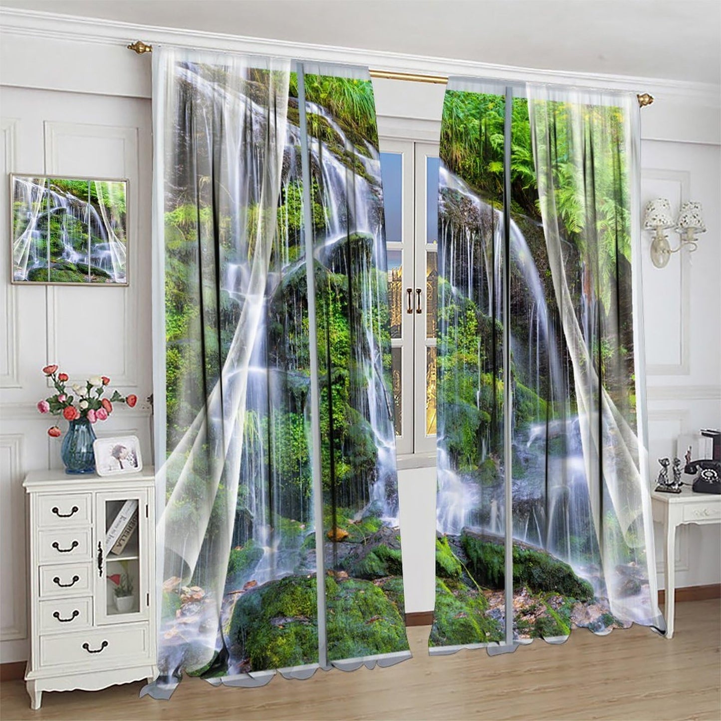 UFUH Nature Landscape Blackout Curtains,Spring Jungle Waterfall Scenery Window Treatments for Bedroom Living Room Kitchen,2 Panels Set Total Size 42 x 45 Inch
