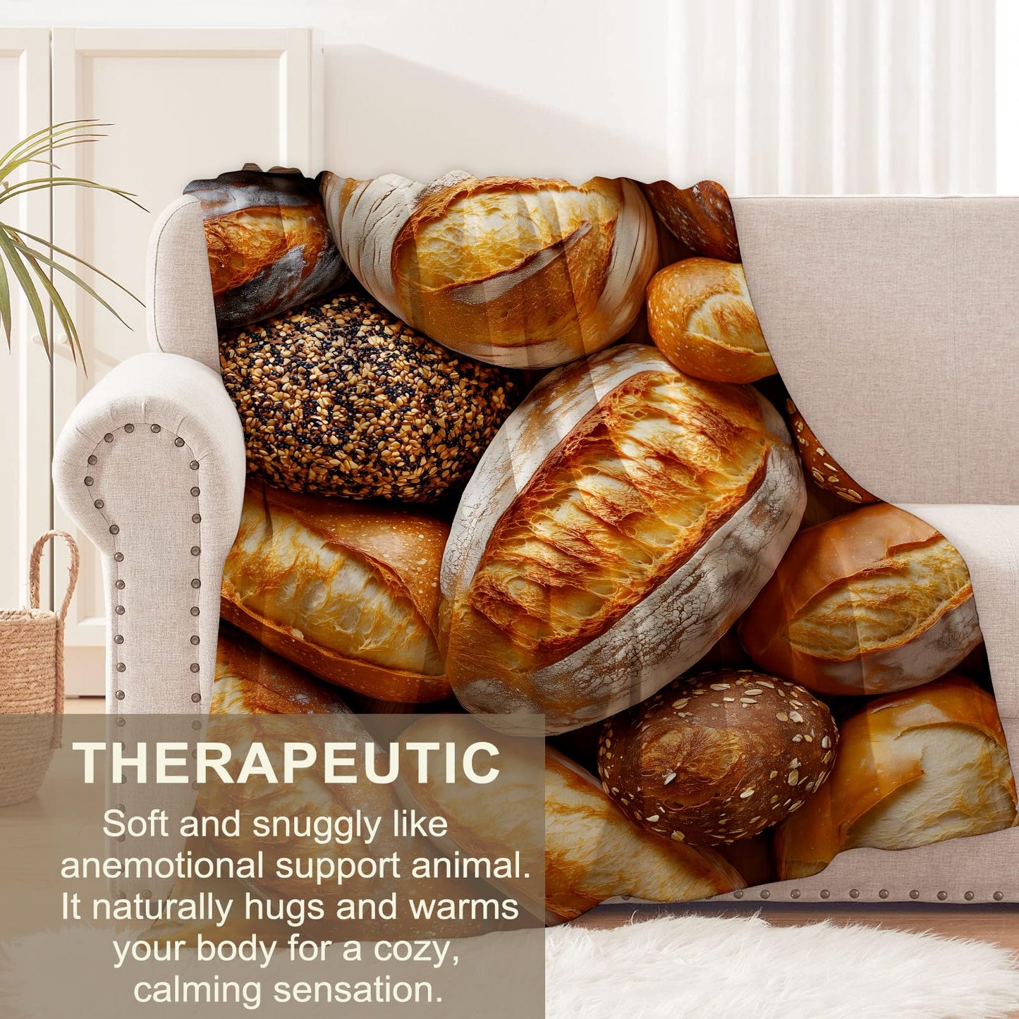Bread Blanket for Women Adults, Flannel Bread Blankets Gifts, Bread Throw Blanket for Sofa Bed Living Room Soft Warm Cozy Bread Decor 50" x 60"