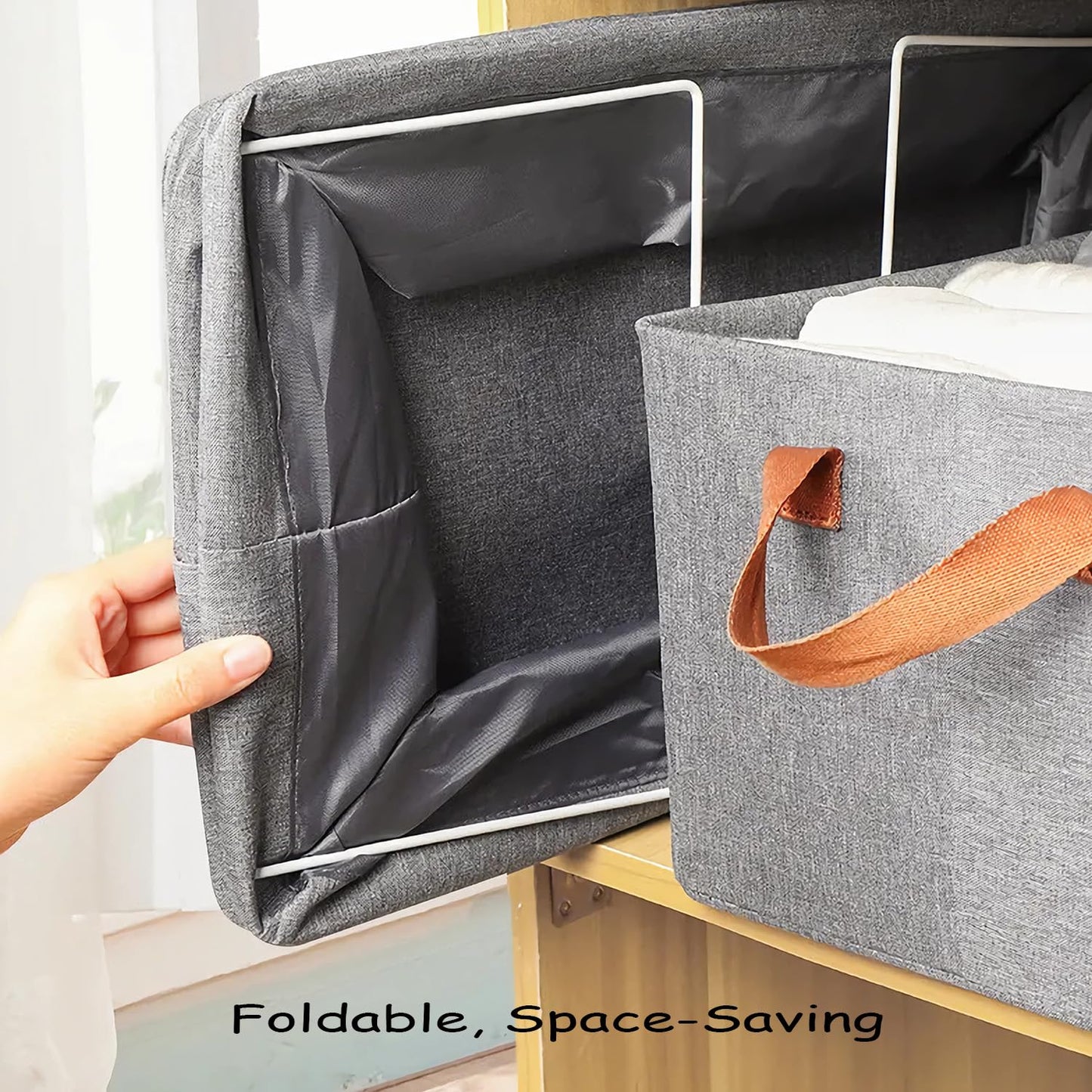 AARAINBOW Linen Closet Organizer Storage Bin with Steel Frame, Stackable Fabric Jeans Baskets for Shelves, 4 Packs Foldable Wardrobe Clothes Box for Sweater Pants Towel Shirt Storage, 23L Gray
