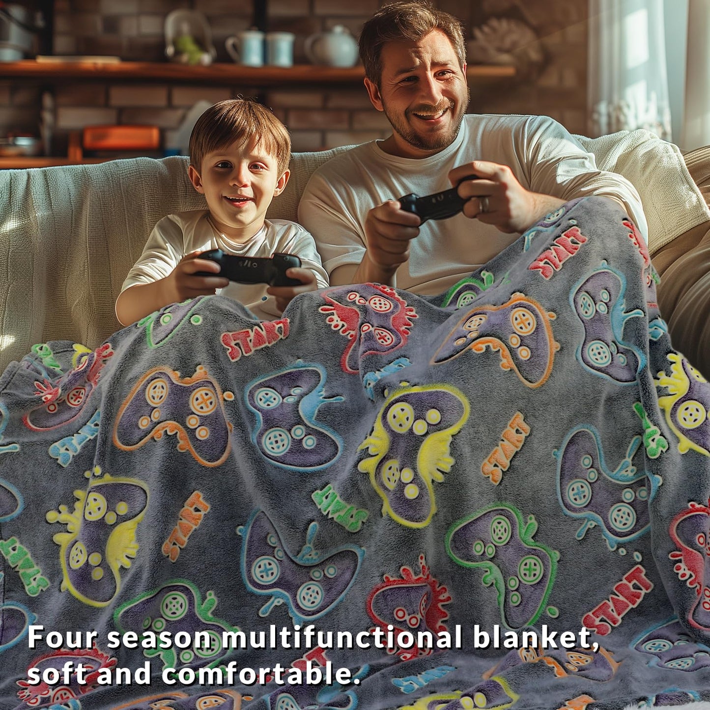 OHOIT Gamer Gifts for Teen Boys, Glow in The Dark Gaming Blanket for Kids, Graduation Gifts for 8 9 10 11 12 Year Old Boys, Game Room Decor for Men Son Boyfriend Birthday Christmas 50"x60"