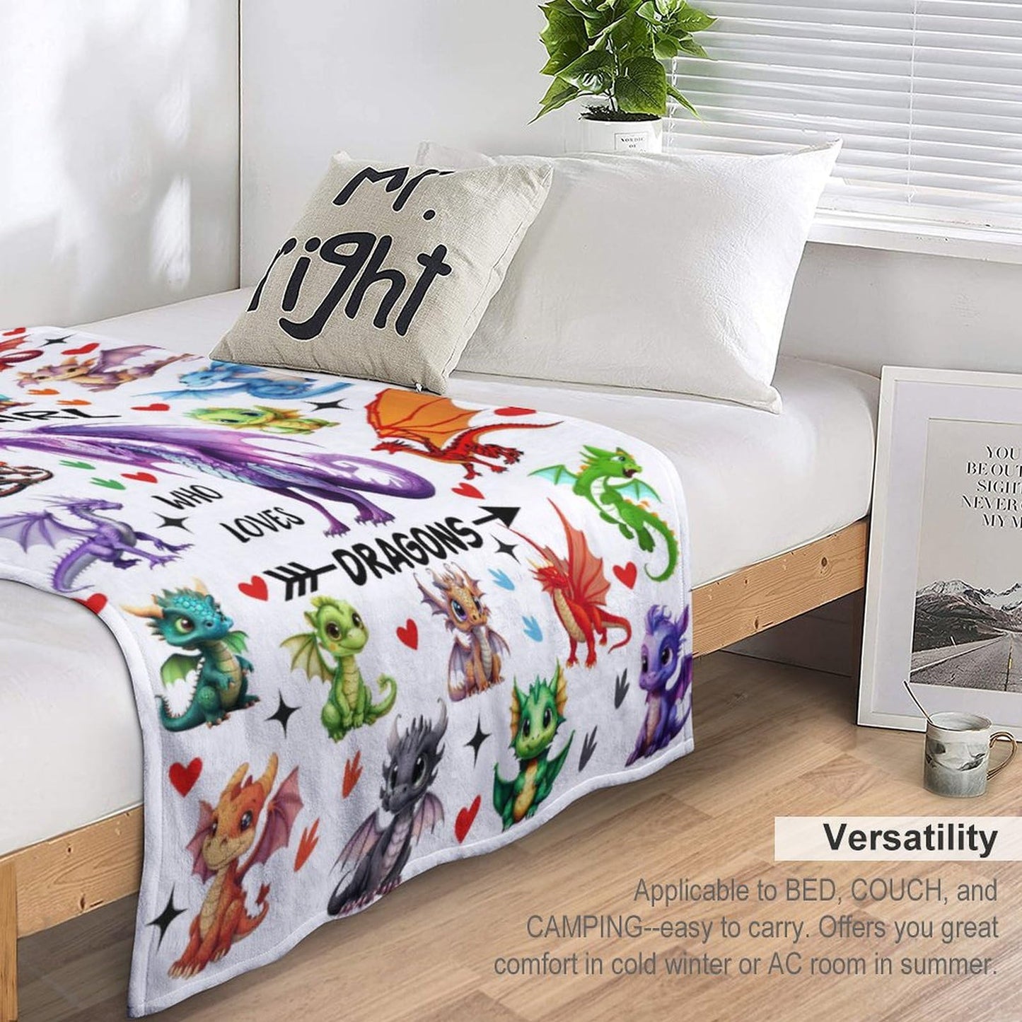 Dragon Blanket Merch Just A Girl Who Loves Dragons Blanket Soft Cozy Flannel Throw Blankets Room Decor Bedding Gifts for Girls Boys Kids Women Adults 50"x40"