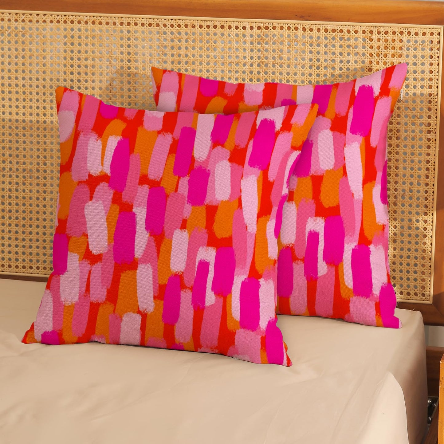 GOLIANDA Hot Pink Orange Pillow Covers 18x18 Inch Set of 2 Abstract Preppy Throw Pillows Painting Outdoor Decorative Pillow Cases Linen Aesthetic Boho Cushion Cover for Couch Home Sofa Bed Decor