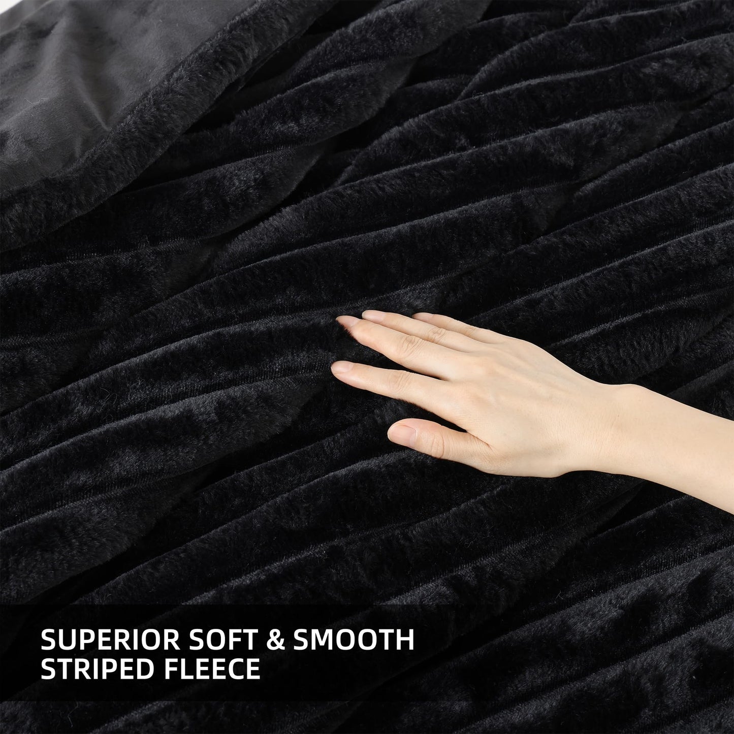 Smoofy Fluffy King Size Comforter Set 3 Pieces - Black Fleece Fluffy Comforter Set, Luxury Fuzzy King Bedding Set, Soft King Bed Set All Season, Heavy Faux Fur Comforter with 2 Pillow Cases
