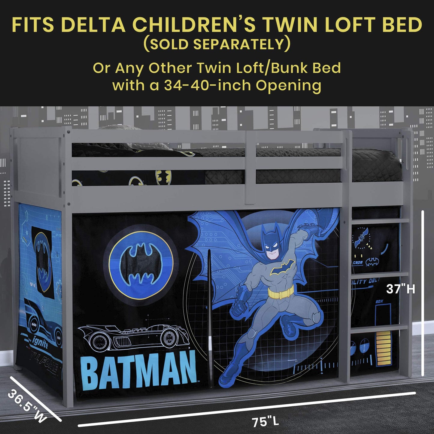 Batman Loft Bed Tent - Curtain Set for Low Twin Loft Bed (Bed Sold Separately) by Delta Children