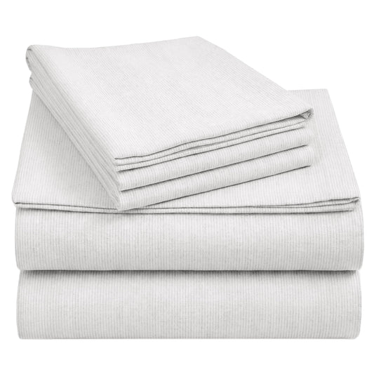 California Design Den Yarn Dyed Flannel King Sheets Deep Pocket Set with Extra Depth - Made in Portugal, 4-Piece 100% Cotton Flannel Sheets, Thick, Velvet Soft, Triple-Brushed - Cream Stripe