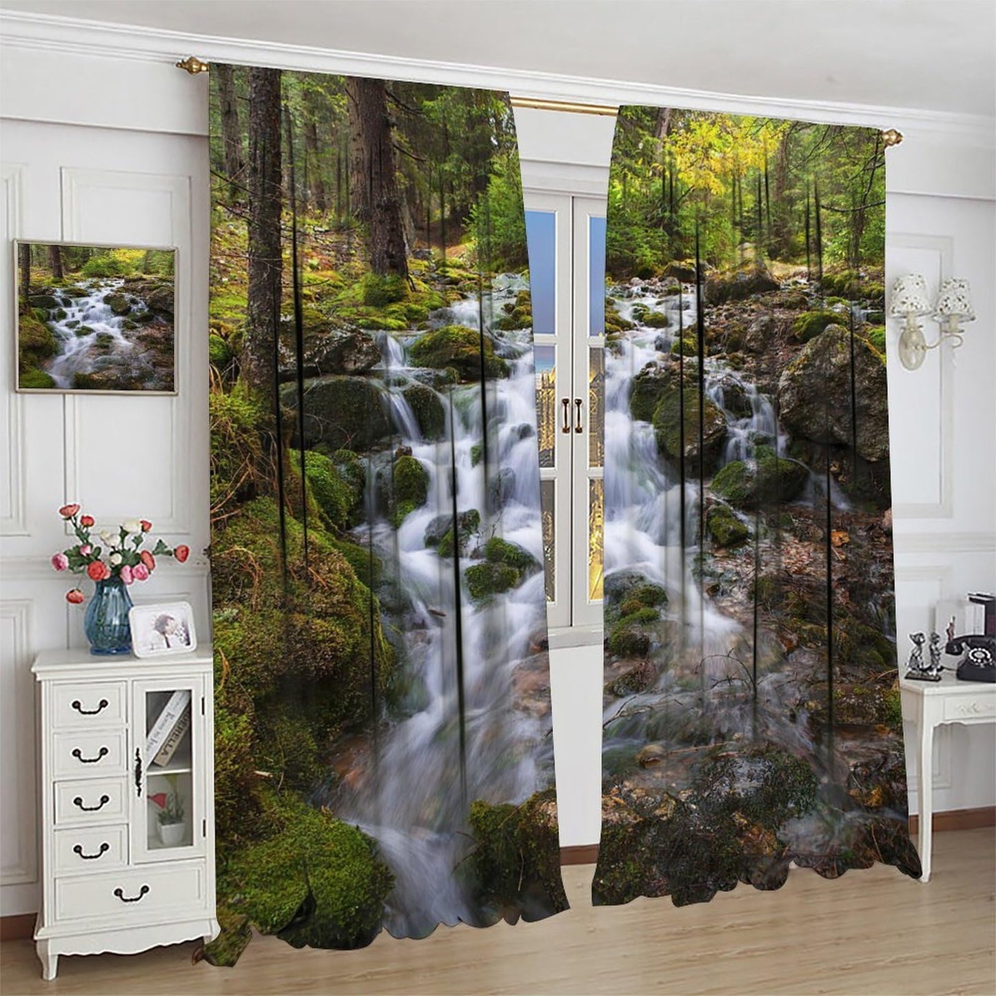 AuiMzoo Natural Waterfall Curtains, Jungle Rivers and Streams Natural Scenery, Bedroom, Living Room and Kitchen Blackout Curtains42X45 Inch