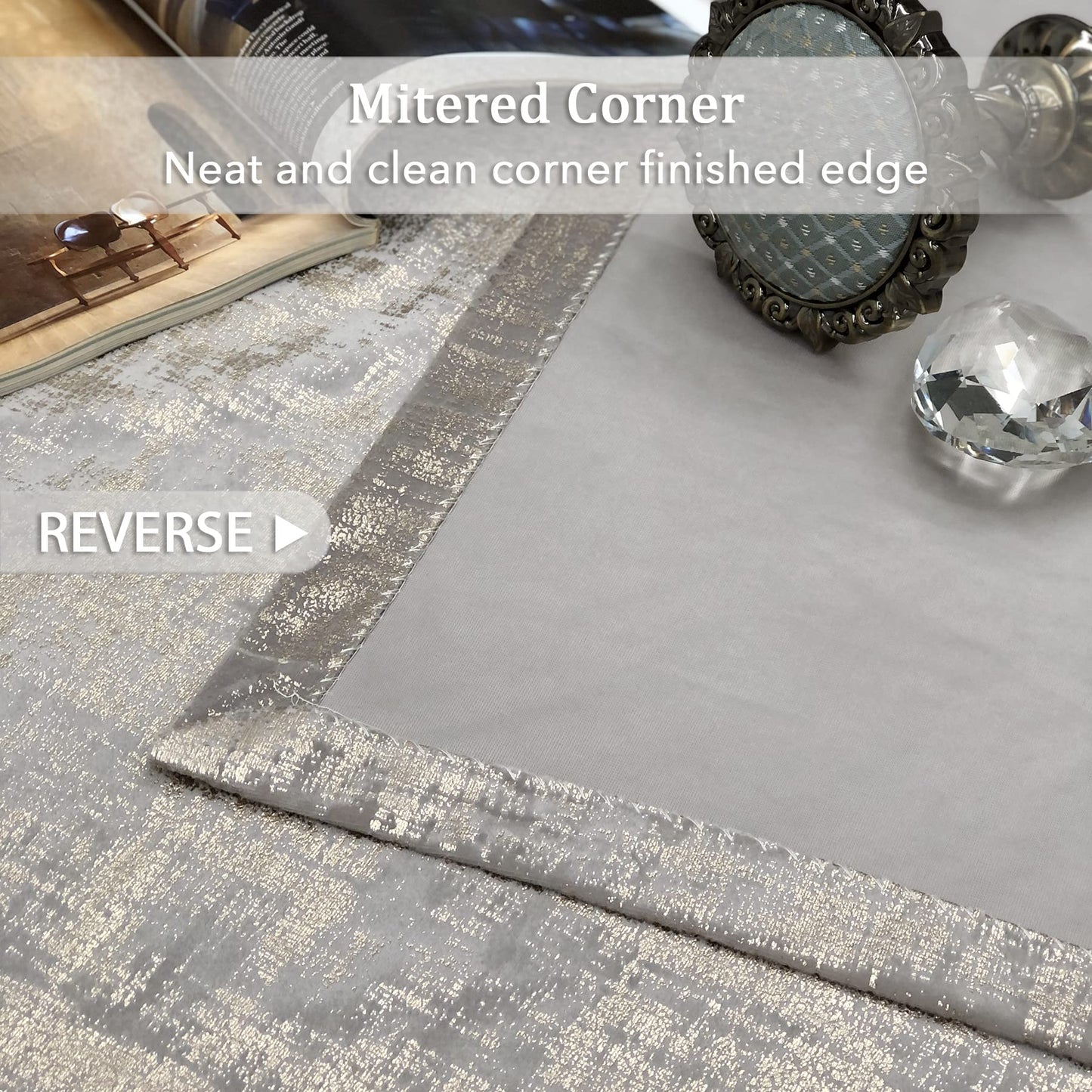 always4u Champagne Soft Velvet Curtains 84 Inch Length Luxury Bedroom Curtains Gold Foil Print Window Treatments for Living Room Bedroom Set of 2