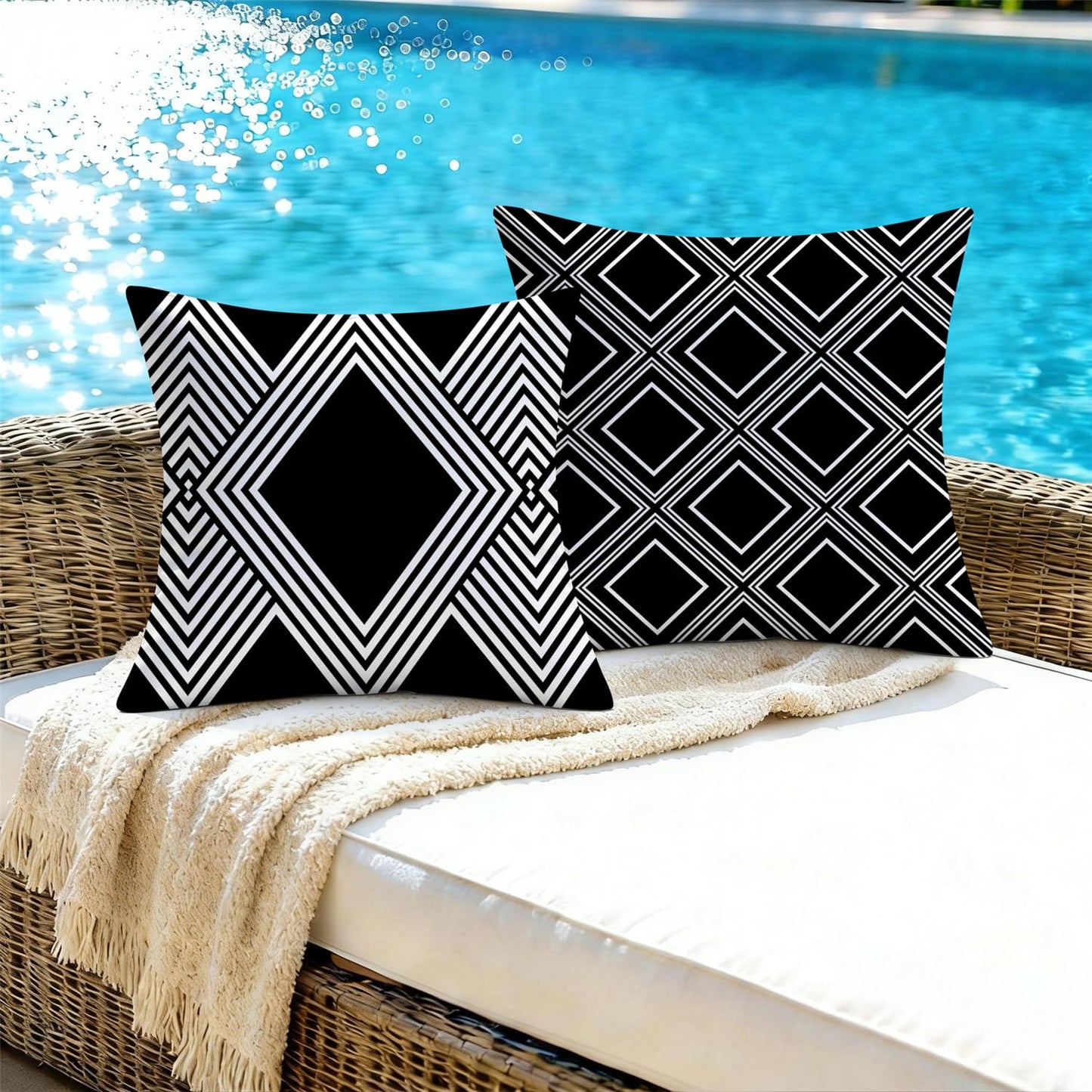NIGHTWISH Outdoor Waterproof Pillow Covers 18x18 Set of 4 Black and White Modern Geometry Decorative Outdoor Throw Pillows Boho Cushion Cases for Patio Furniture Bench Couch Sunbrella