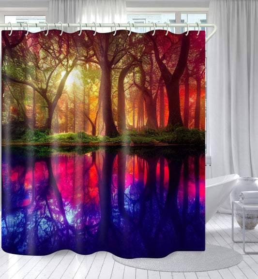 LYFANS Bathroom 3D Colorful Dream Forest Decorative Shower Curtains, Fabric Shower Curtain with 12 Curtain Hooks, Bathtub Shower Curtains, 59x72 inch Waterproof Shower Curtain
