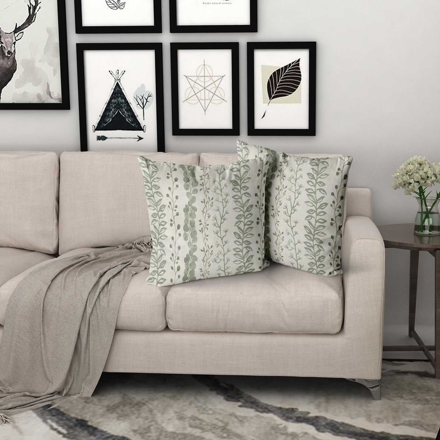 Giwawa Sage Green Leaves Pillow Covers 18x18 Inch Set of 2 Spring Summer Leaf Plants Throw Pillow Case Seasonal Botanical Decorative Square Cushion Case for Home Sofa Bed Couch Car