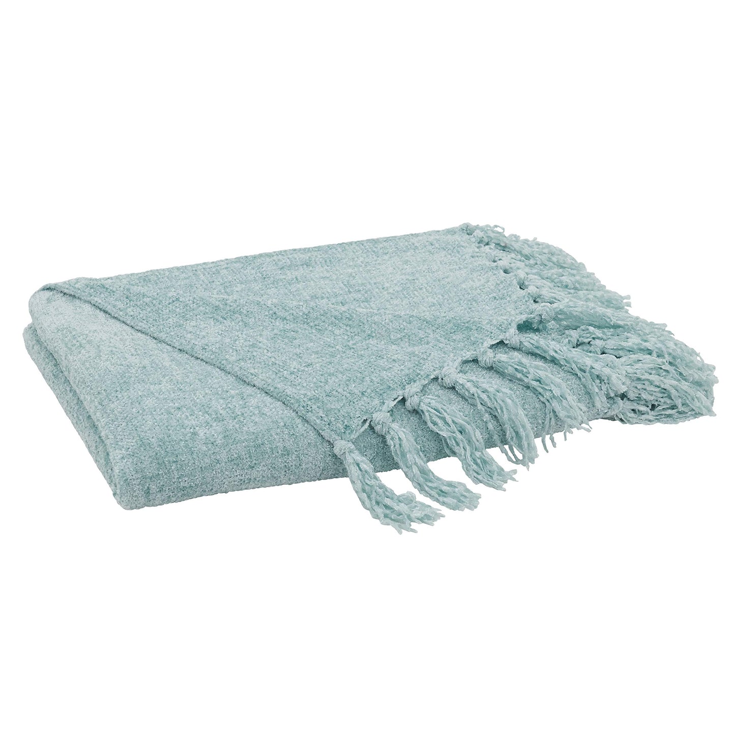 SARO LIFESTYLE Chenille Throw Blanket with Fringed Edge, Aqua, 50"x60"
