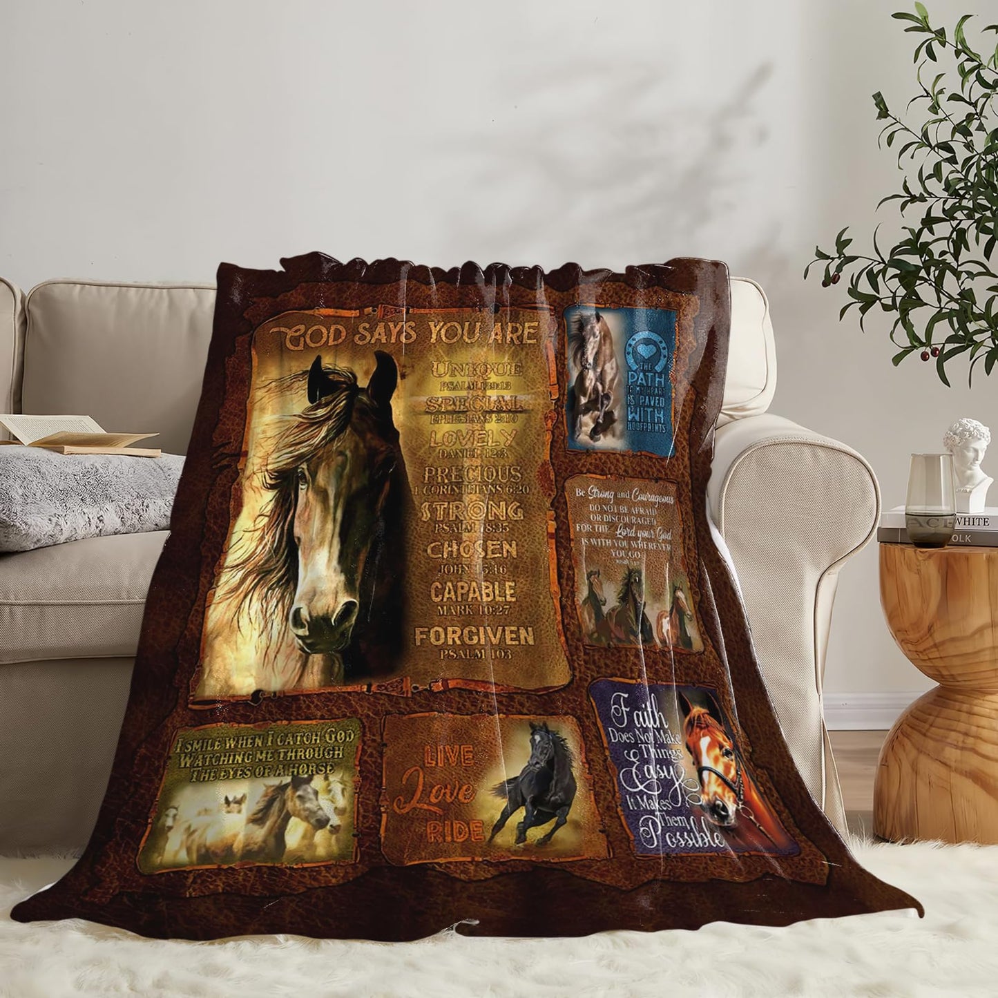 Tijuboni Horse Throw Blanket Christian Religious Gifts for Girls Boys Women Men Kids Adults Soft Flannel Fleece Blanket for Couch Sofa Bed Home Decor 40"x50"