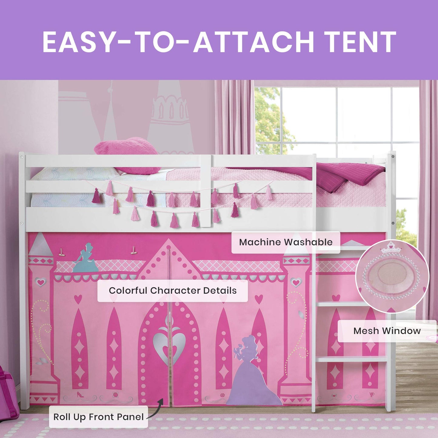 Disney Princess Loft Bed Tent - Curtain Set for Low Twin Loft Bed (Bed Sold Separately) by Delta Children