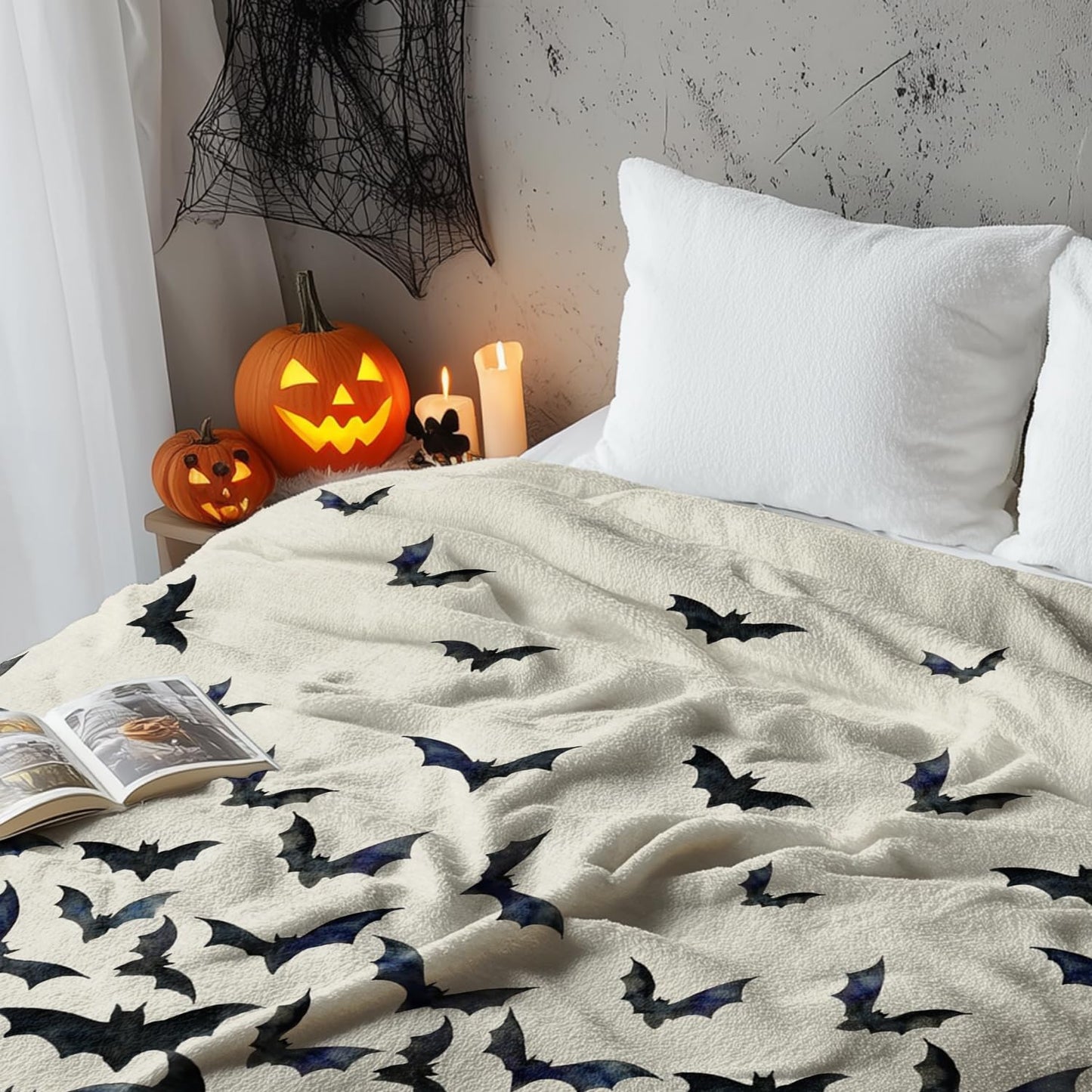 Horaldaily Halloween Flannel Blanket Throw, Bats Beige Soft Fuzzy Plush Cozy Fleece Blankets for Couch Sofa Bed Lounging, Ideal Gifts for Kids Adults Wife Self, 60x80