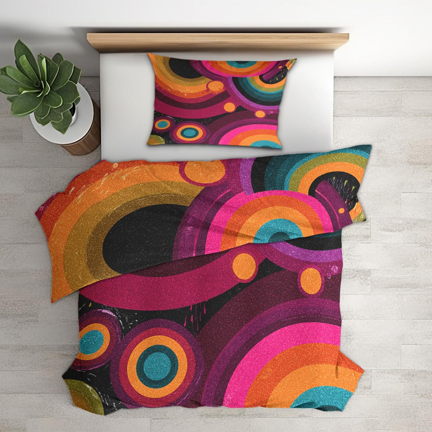 Abstract Geometric Queen Duvet Cover Set 3 Piece, Retro Circle Swirl Reversible Bedding with 2 Pillow Shams, Zipper & Ties, Ultra Soft Microfiber, Abstract Bedroom Decorations 20A-L