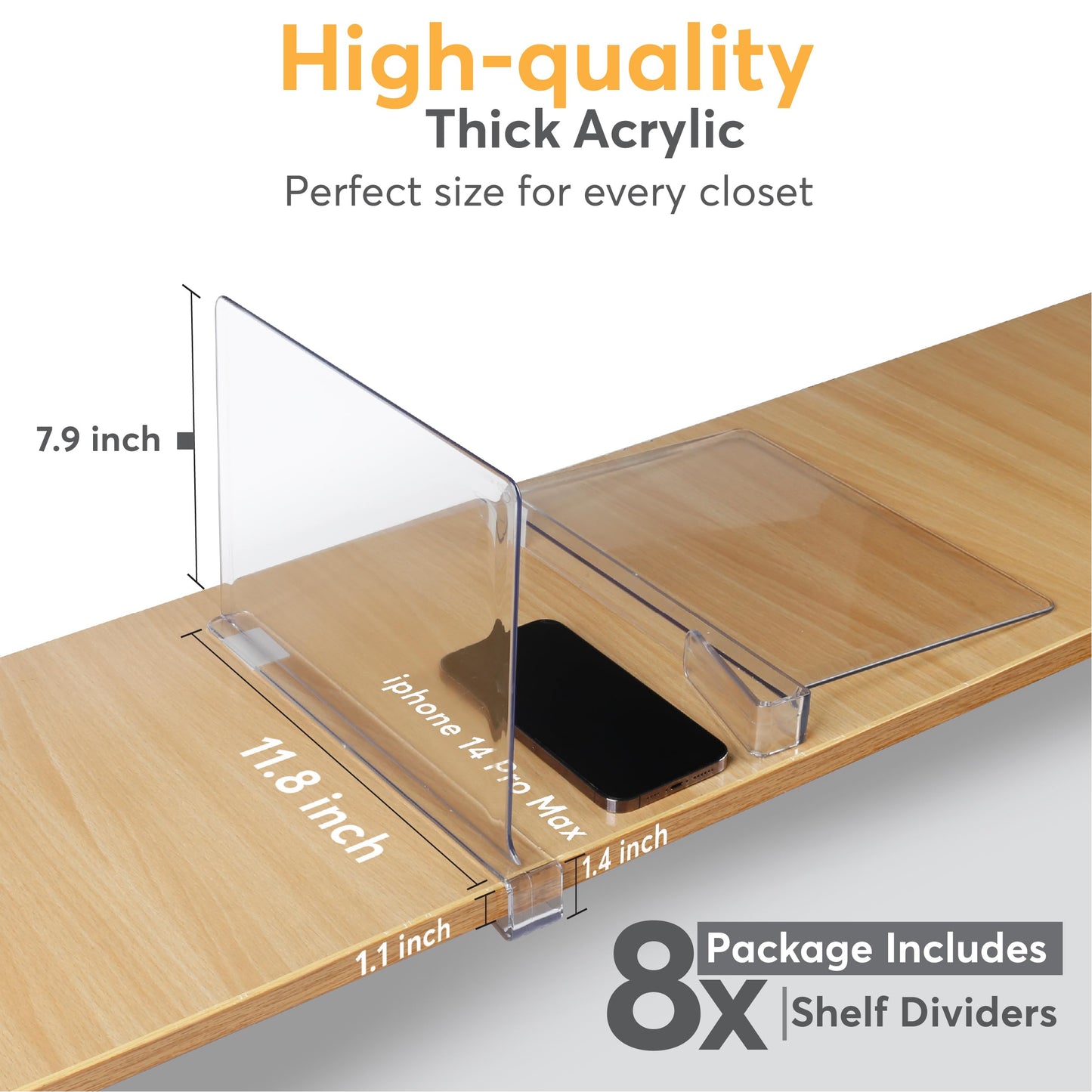 8 Pack Acrylic Shelf Dividers for Closet 11x7.9 Inch – Acrylic Dividers for Shelves Clear Closet Shelf Separators for Purses, Clothes Storage – Vertical Bookshelf Dividers for Bedroom & Kitchen