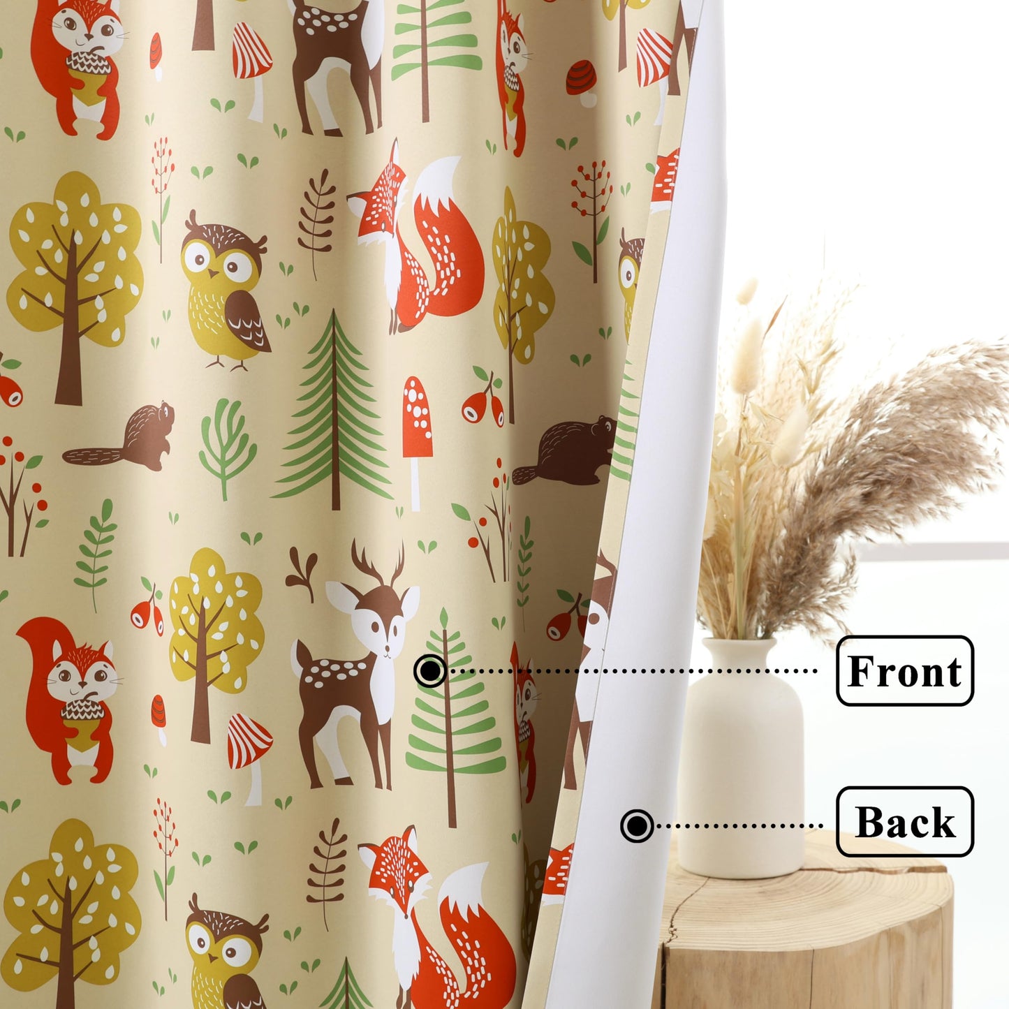 L.Z.E Cream Kids Curtains for Bedroom Nursery, 85% Room Darkening Blackout Thermal Insulated Drapes for Boys Girls Room, Beige Cute Animals Printed Design Grommet Top 2 Panels Set, 52 x 96 Inch