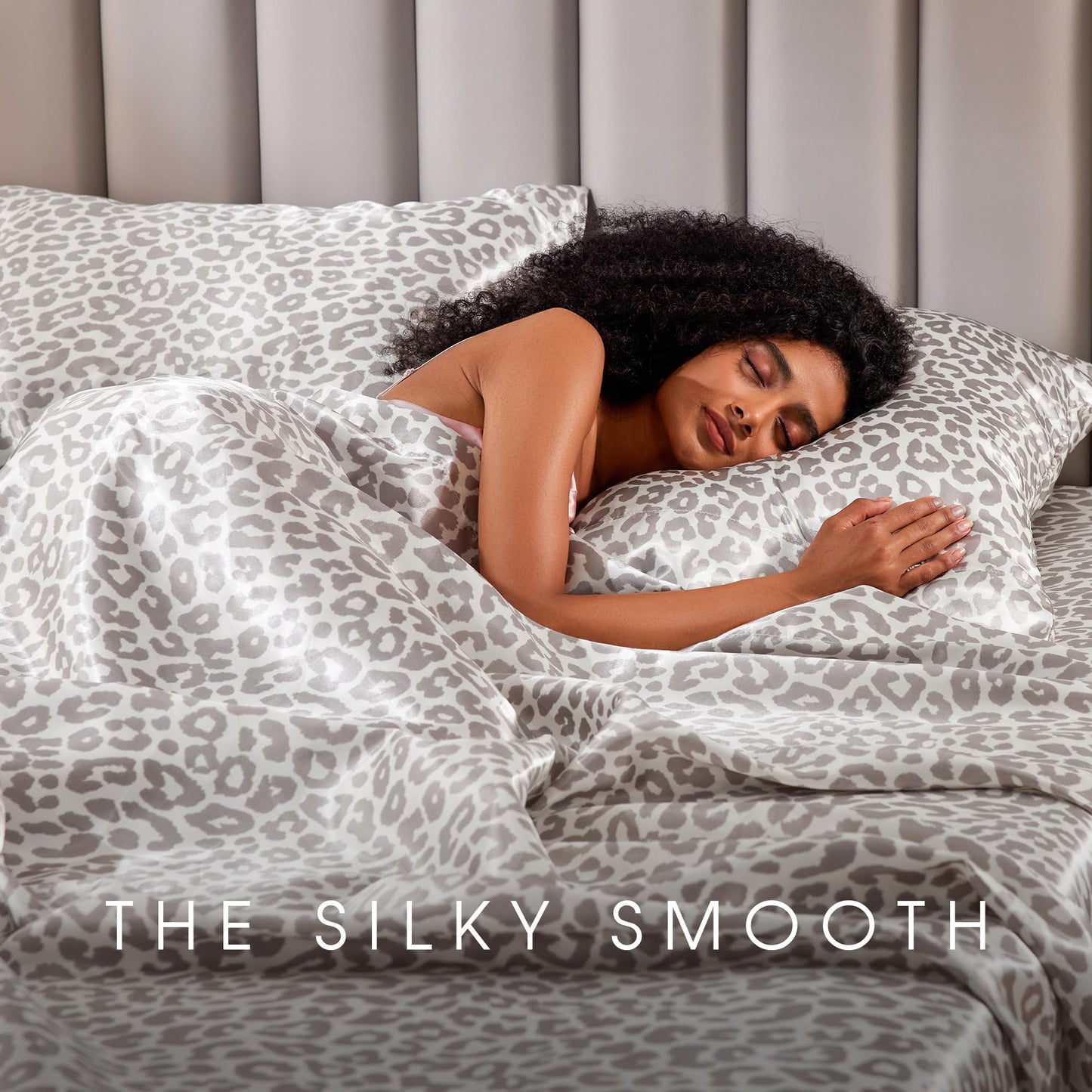 FreshCulture Satin Sheets Full Size - 4 Piece Luxury Soft Silky Full Size Bed Sheets, Similar to Silk Bed Sheet Set with 1 Deep Pocket Fitted Sheet, 1 Flat Sheet & 2 Pillowcases (Leopard)