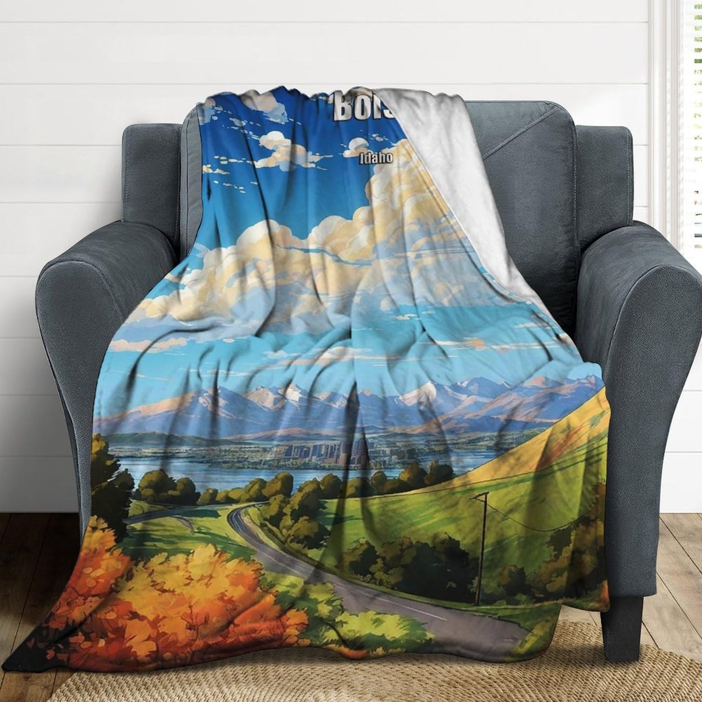 Boise Idaho City Skyline Landscape Abstract Blanket Soft Flannel Lightweight Blanket Outdoor Travel Carry Living Room Bedroom Sofa Decoration Gifts 40x50 Inch