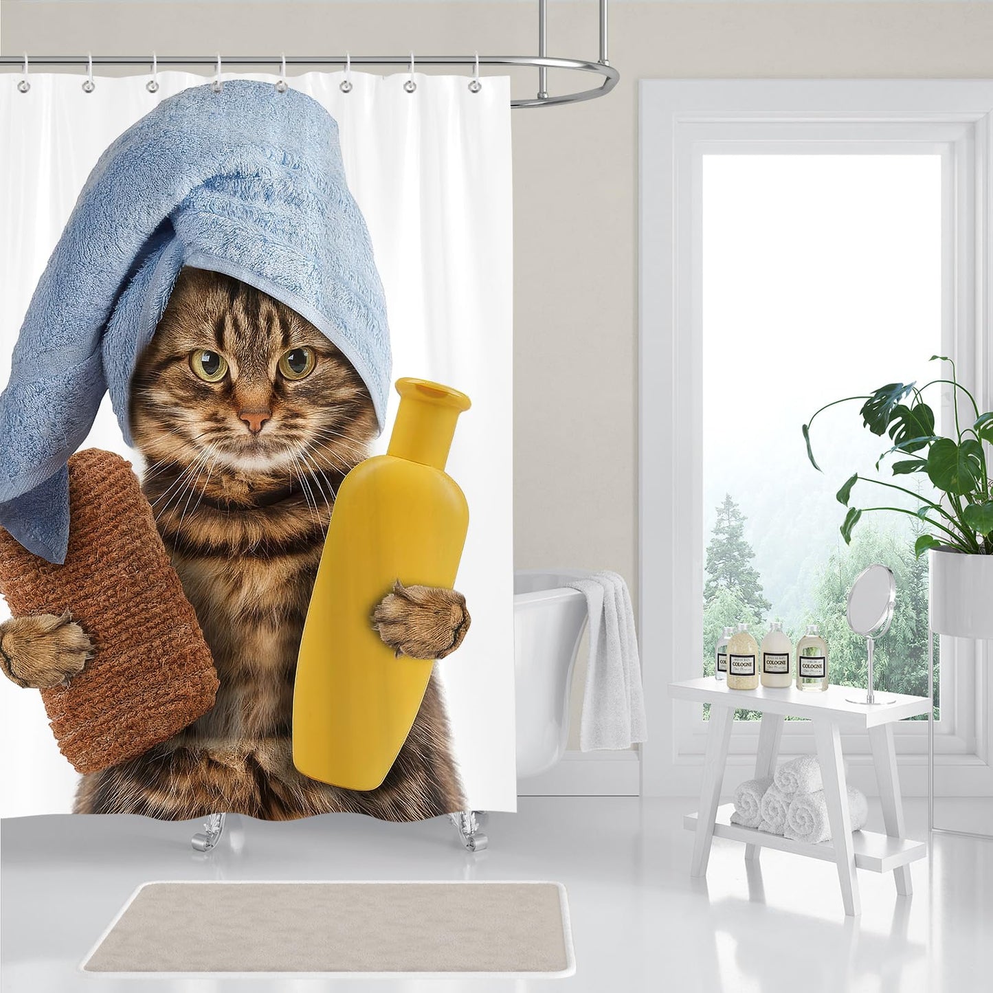 Hopomoon Funny Cat Shower Curtain,Cute Cats Waterproof Polyester Fabric Bathroom Curtain with 12 Hooks for Kids and Adults,72 x 72 inch