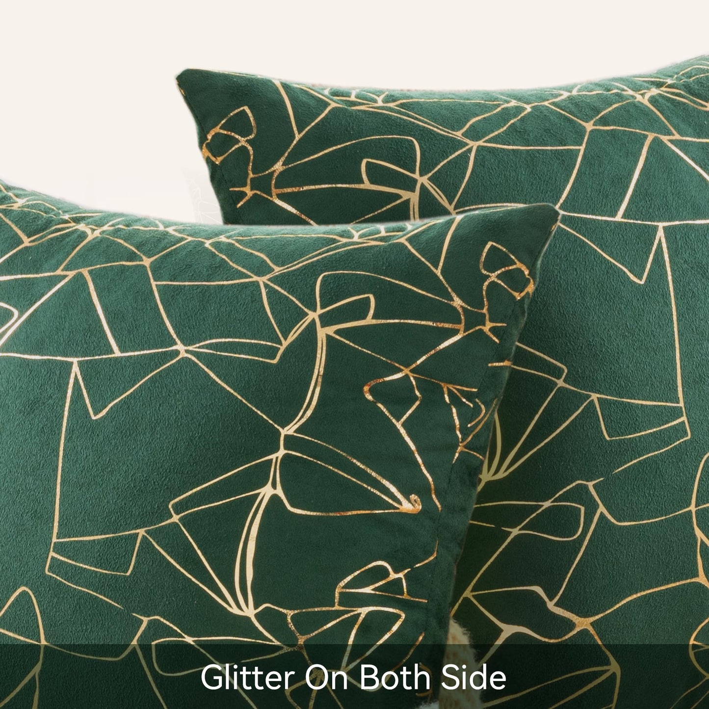 JELLYMONI Pillow Covers Set of 2, 18 x 18 inch Glitter Decorative Pillow Shams Green with Gold Streaks, Soft Pillowcases Home Decor for Sofa Couch Bed (Gold Dark Green)