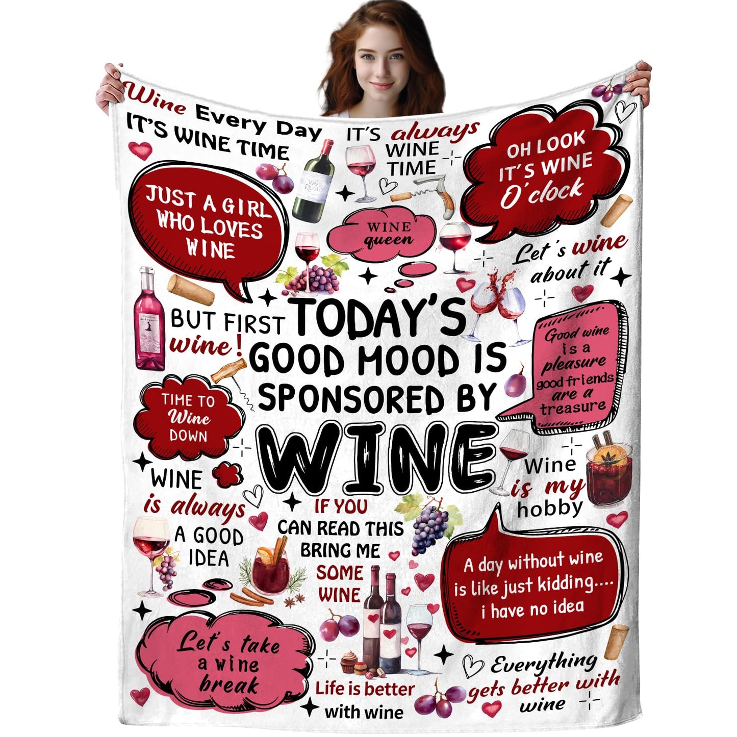 TAPBASE Red Wine Blanket Grapes Gift for Girls Women,Grape Throw Blankets,Funny Gift for Red Wine Lovers 50"X40"