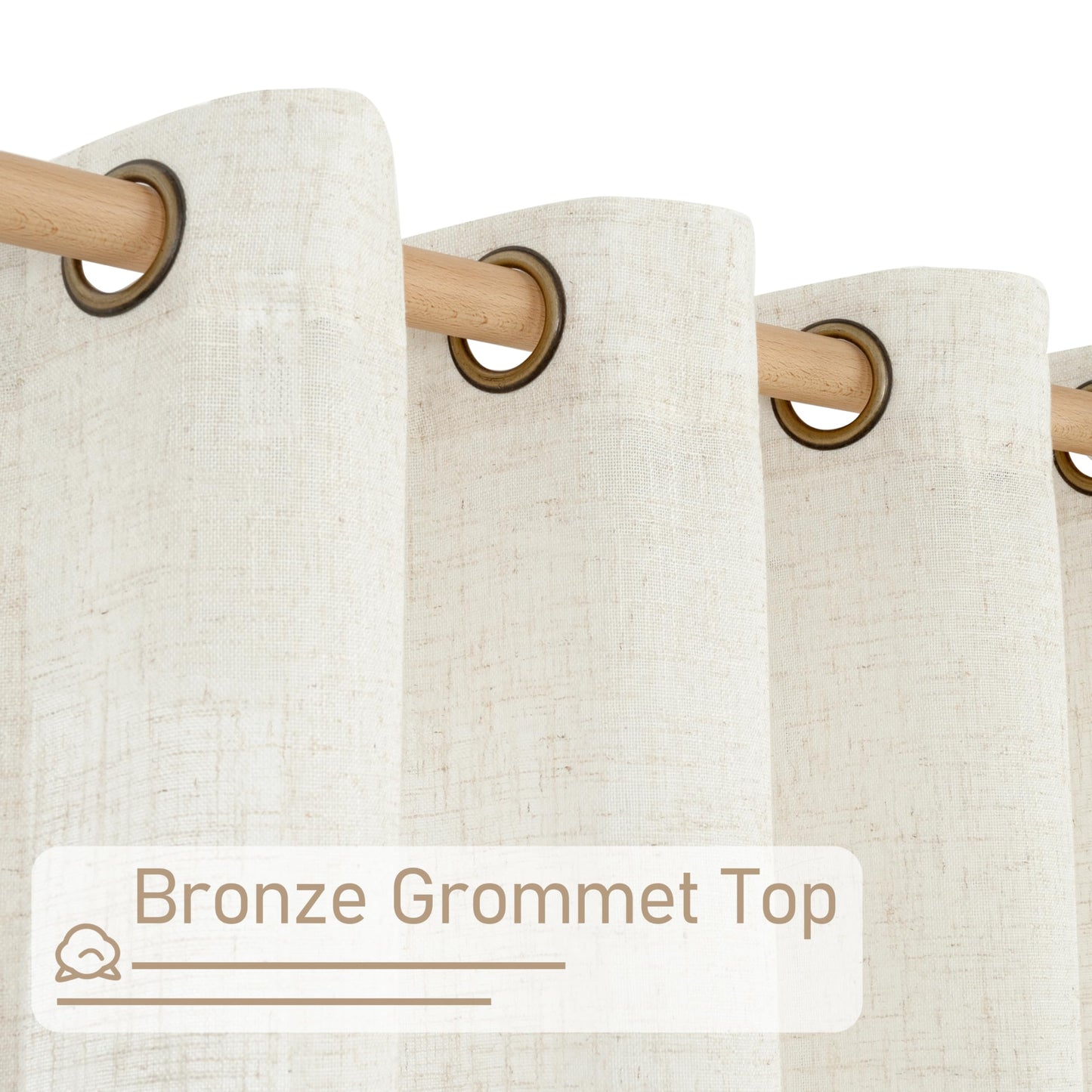 LAMIT Linen Semi Sheer Curtains 63 Inch Length 2 Panels, Light Filtering Neutral Window Bedroom Curtains Farmhouse Boho Bronze Grommet Drapes for Living Room/Dining Room, Cream, 34 x 63 Inch